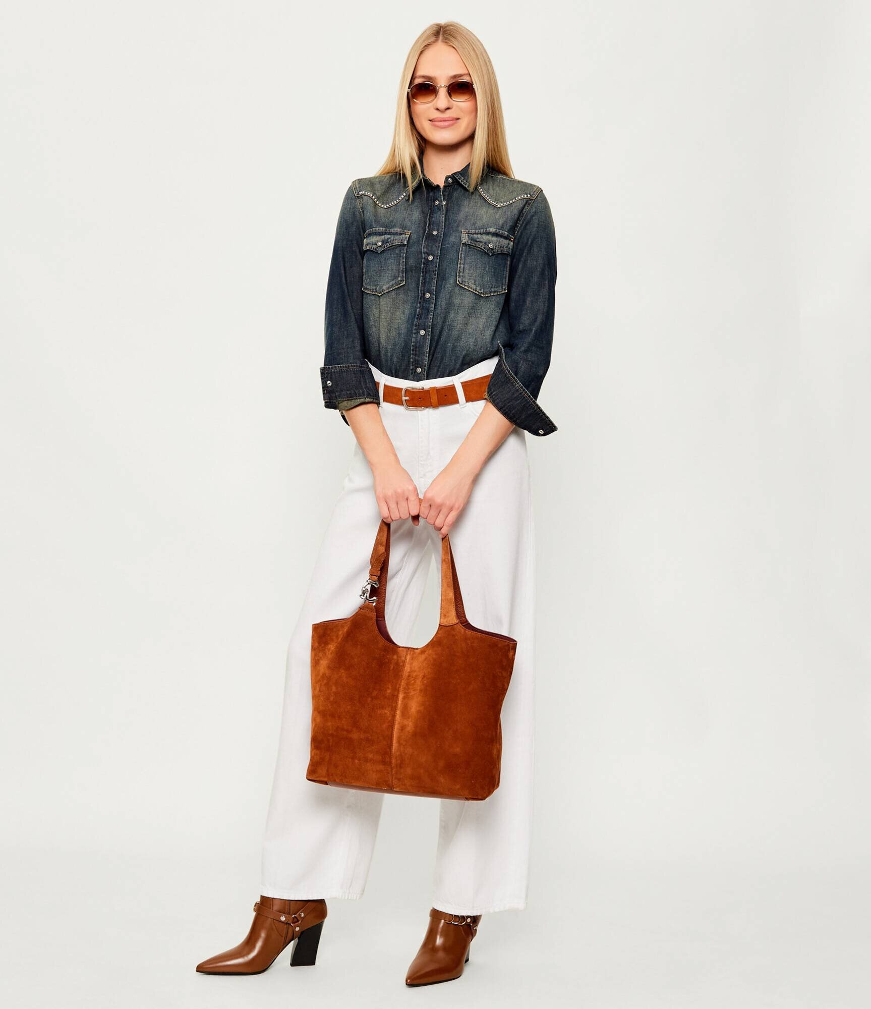 COCCINELLE Geantă shopper + borsetă C-Easy | piele întoarsă