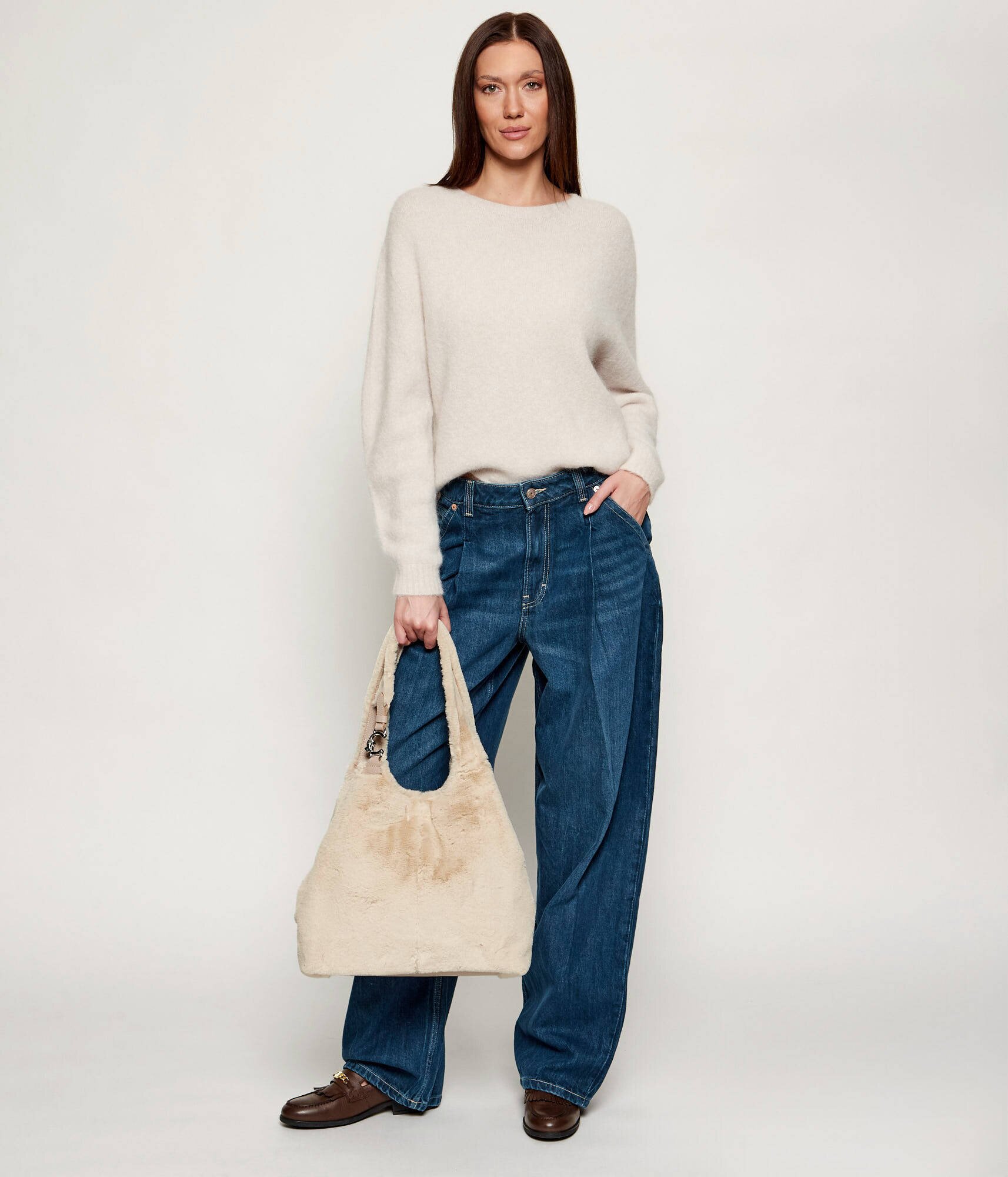 COCCINELLE Geantă shopper C-Easy | shearling cu adaos de piele