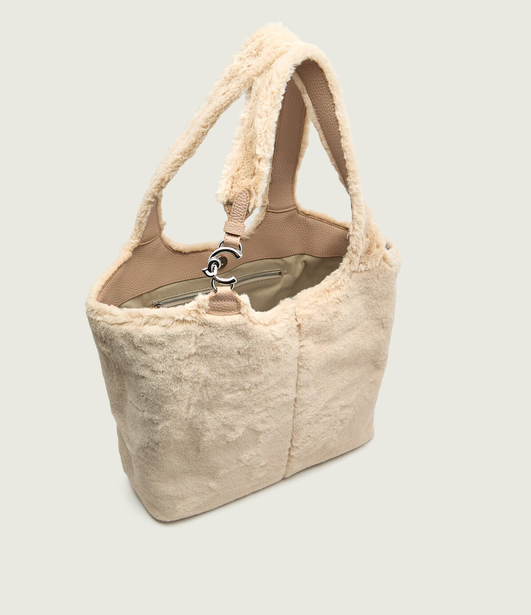 COCCINELLE Geantă shopper C-Easy | shearling cu adaos de piele