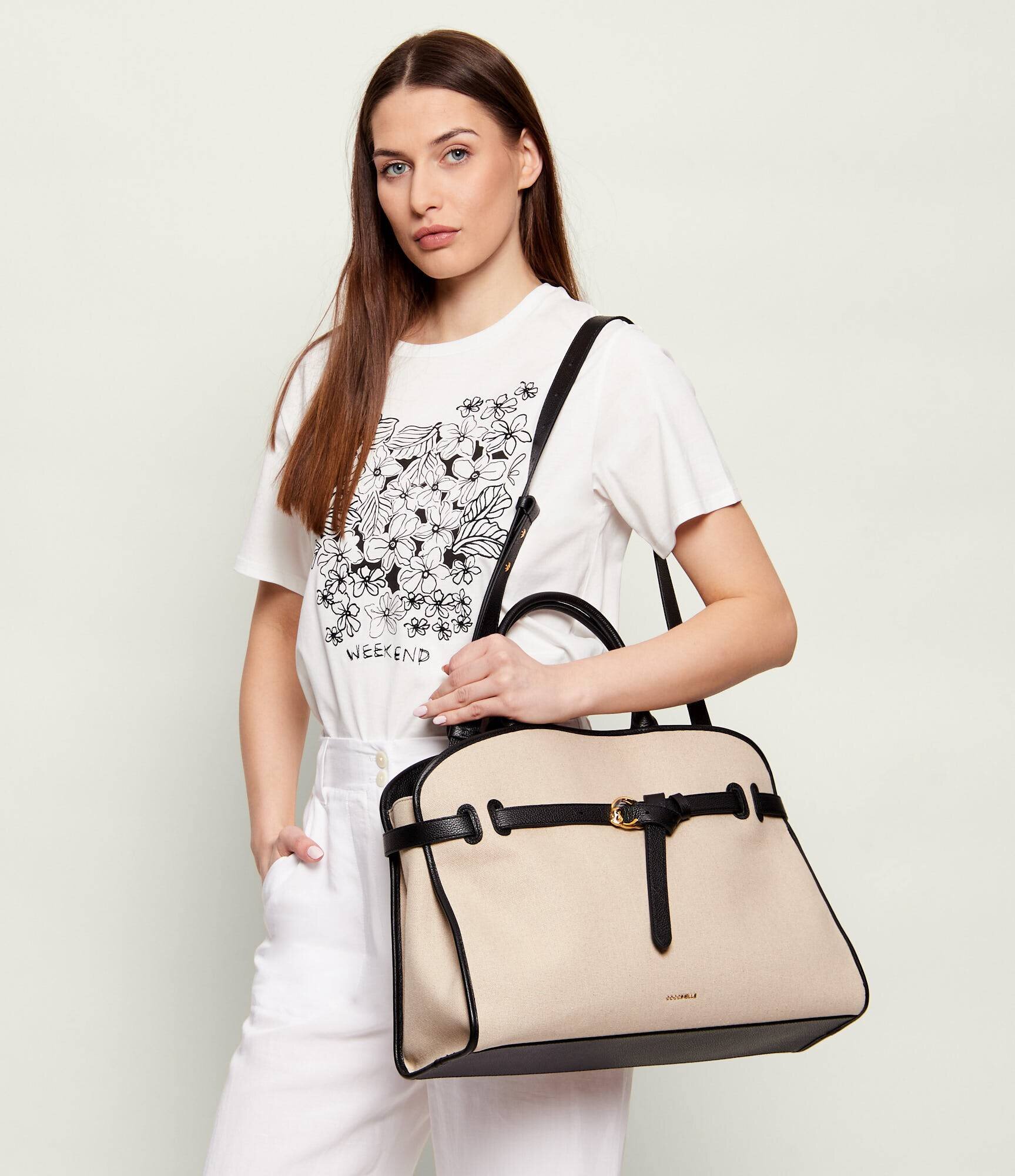 COCCINELLE Geantă shopper Sabine cu adaos de piele