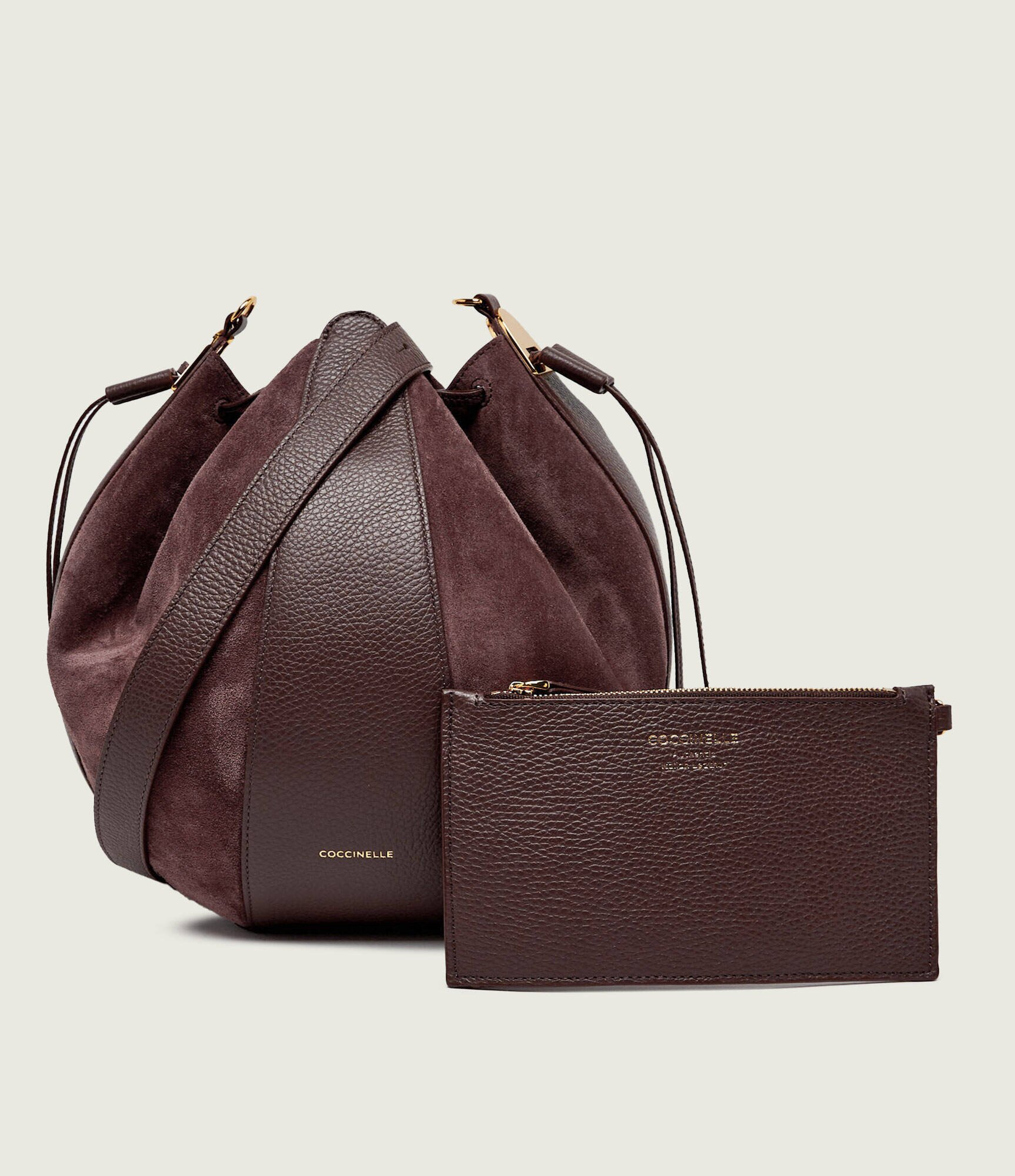 COCCINELLE Geantă tip sac + borsetă Boom | zamsz cu adaos de piele
