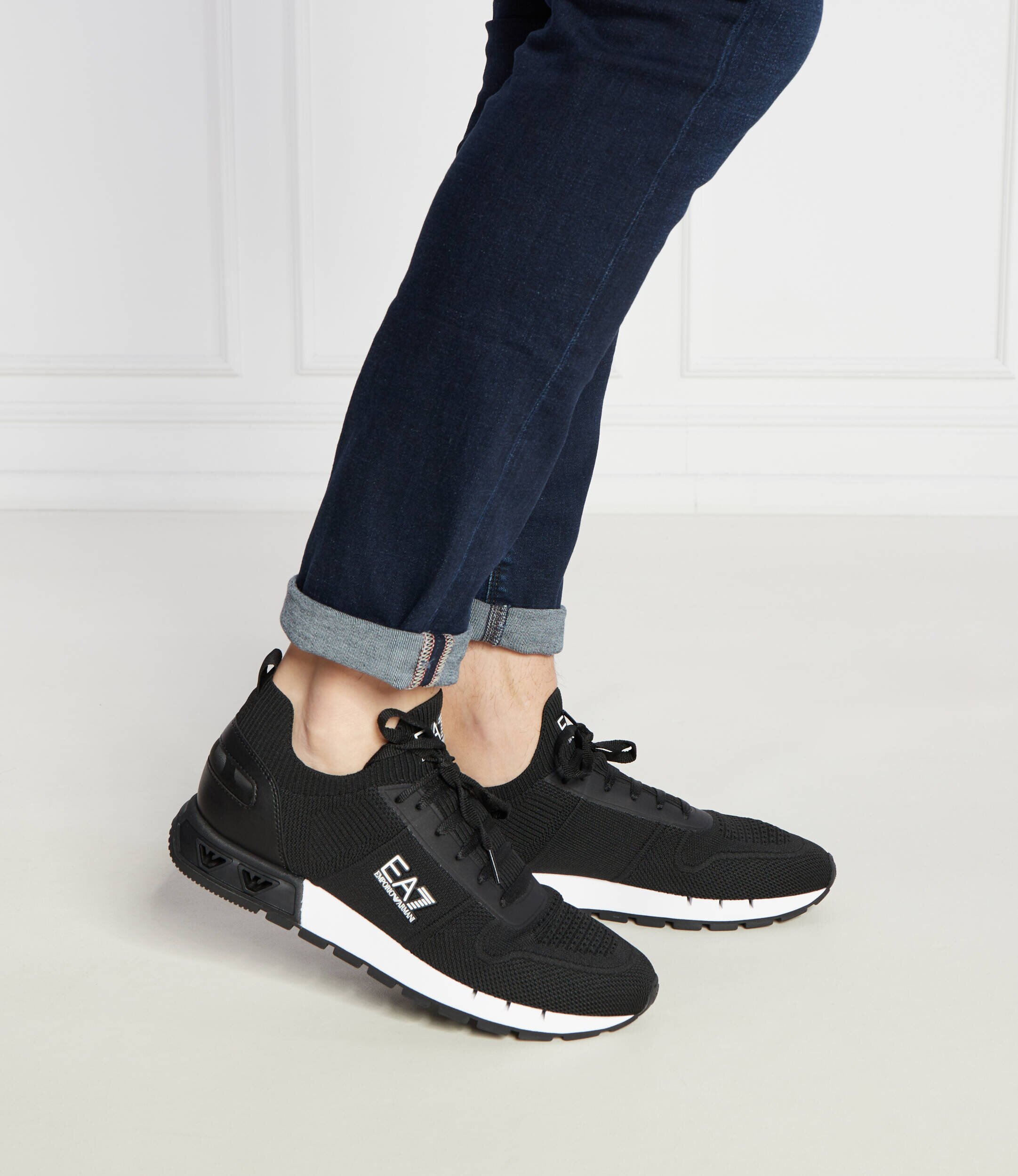 EA7 Sneakers cu adaos de piele