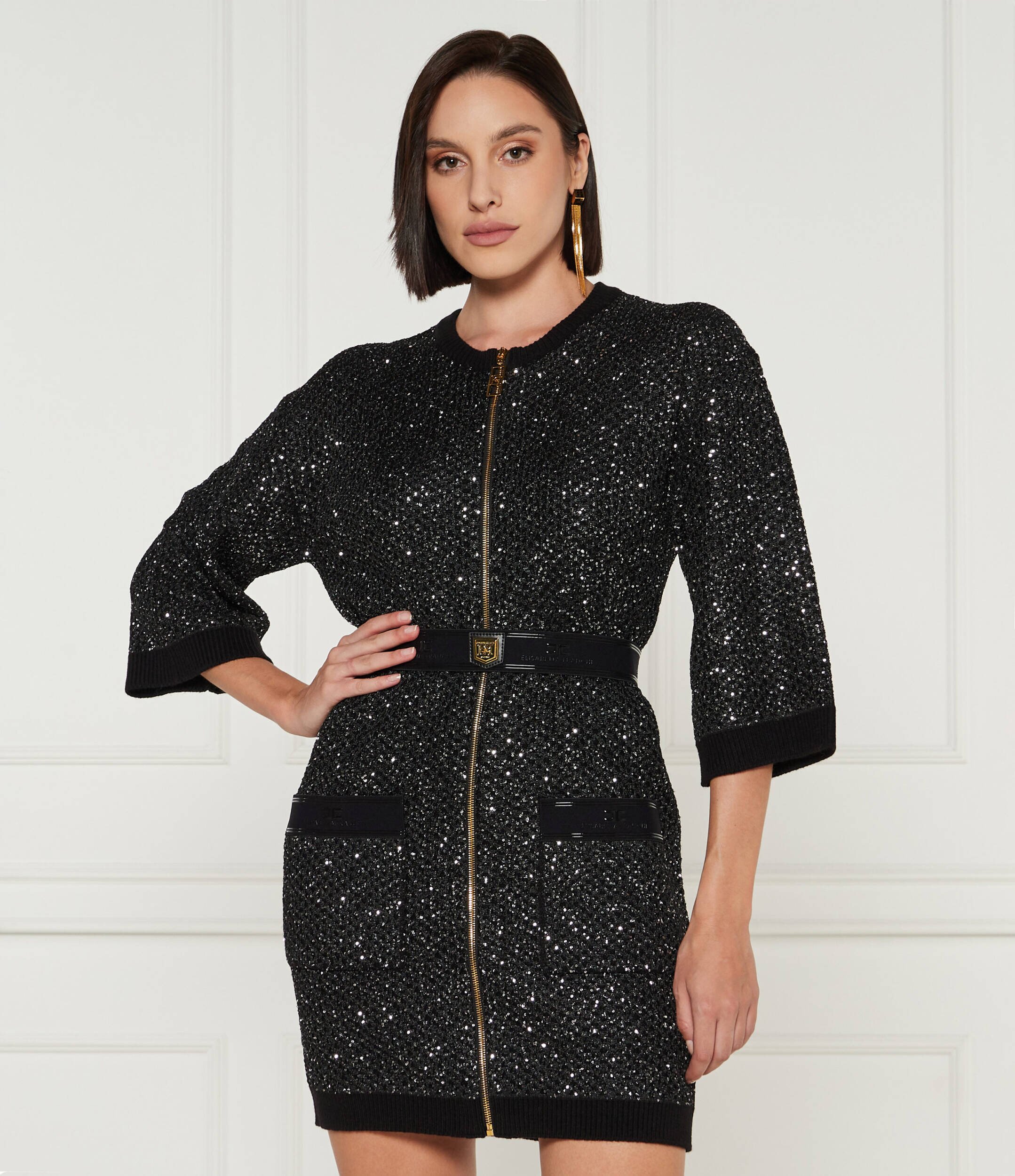 Elisabetta Franchi Rochie cu cordon cu adaos de lână