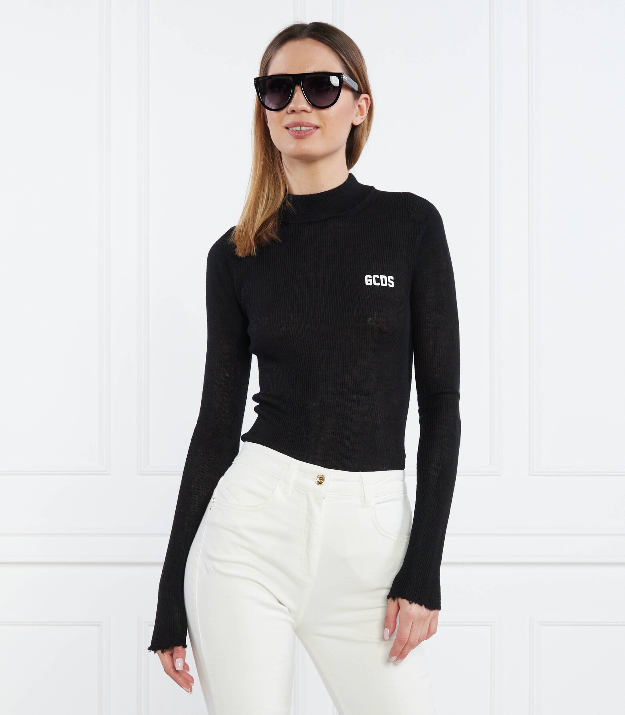 GCDS Pulover BASIC TURTLENECK | Skinny fit cu adaos de lână