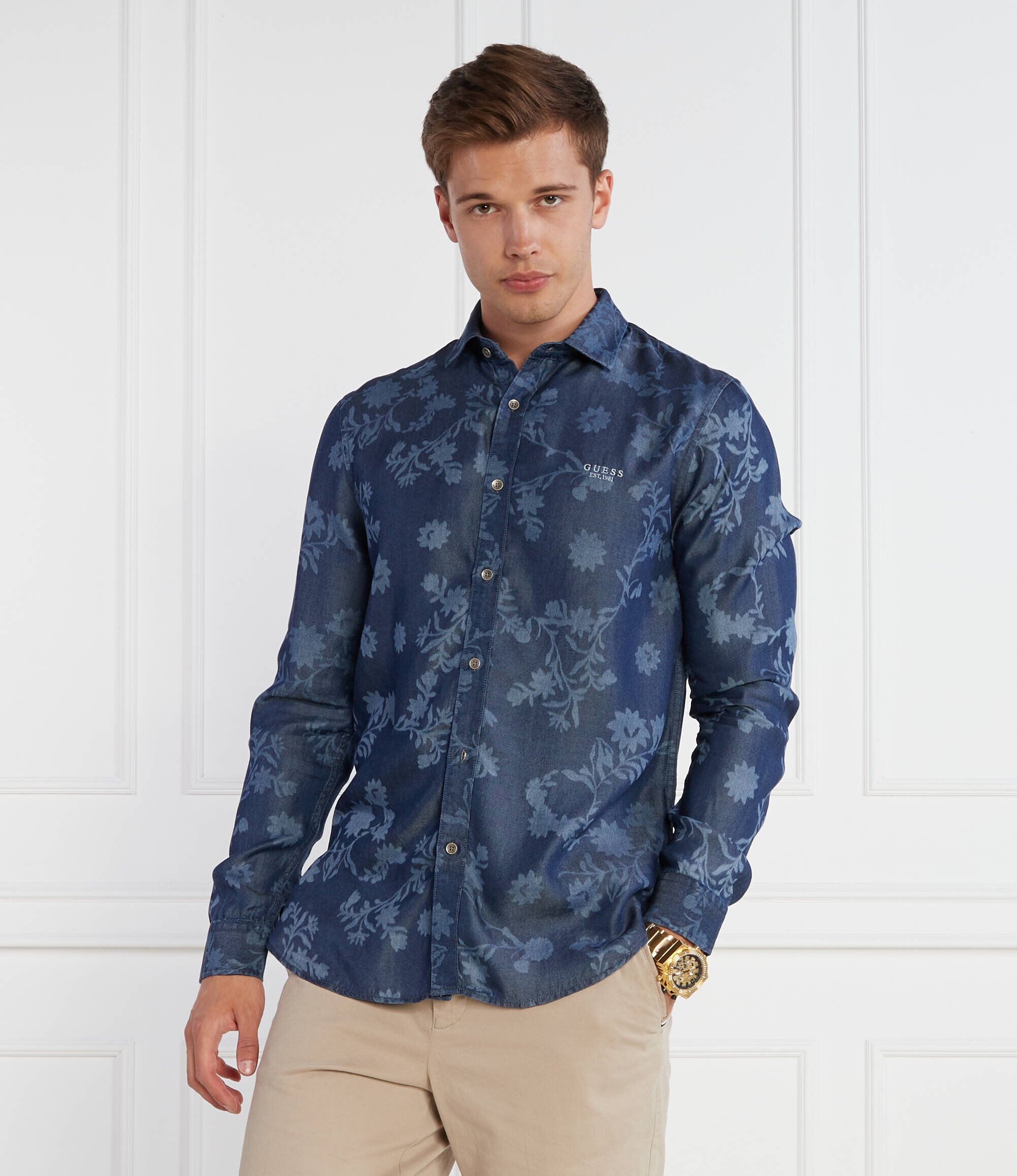 GUESS Cămașă LS SUNSET FLO | Slim Fit