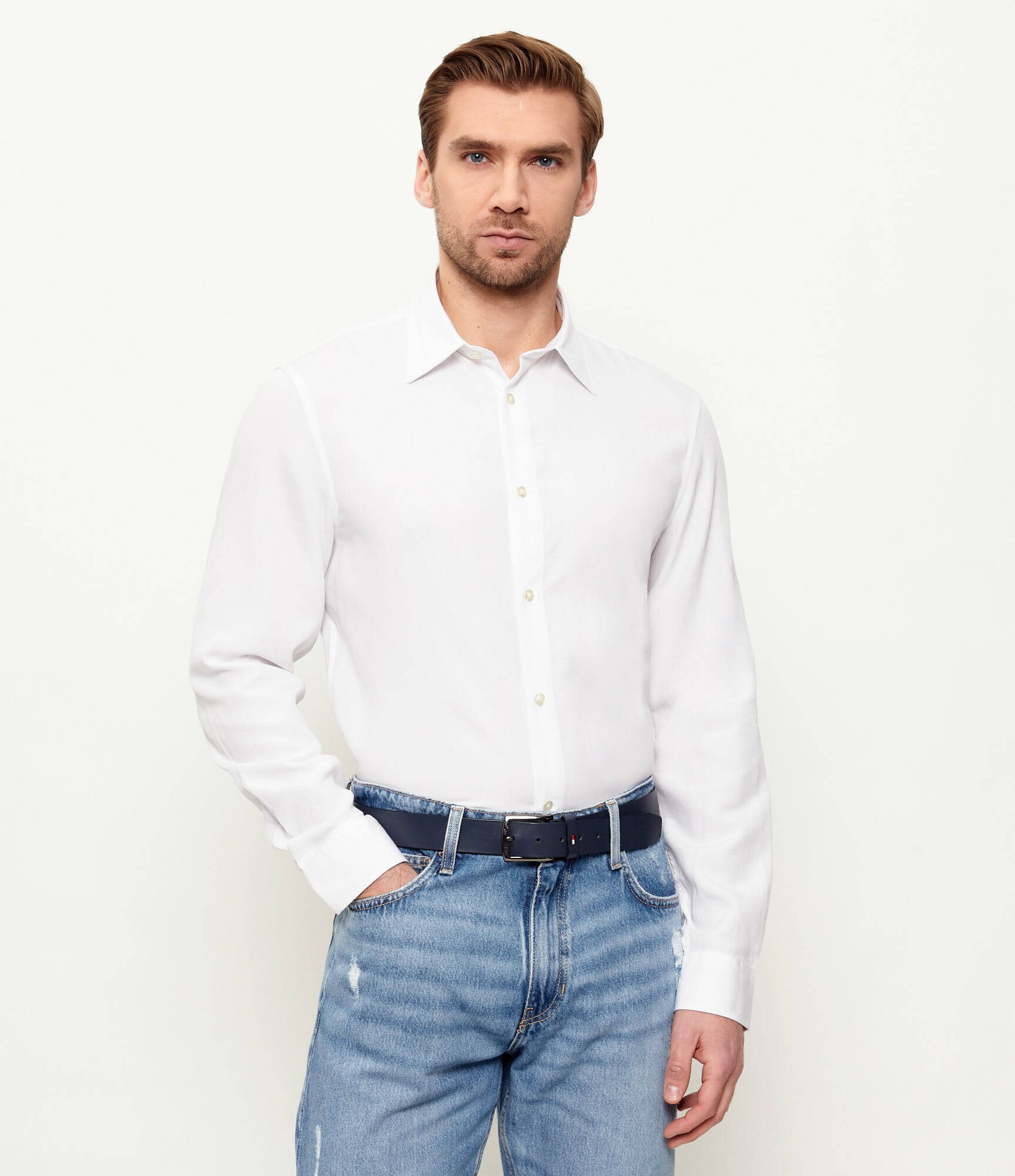 GUESS Cămașă | regular fit | cu adaos de in