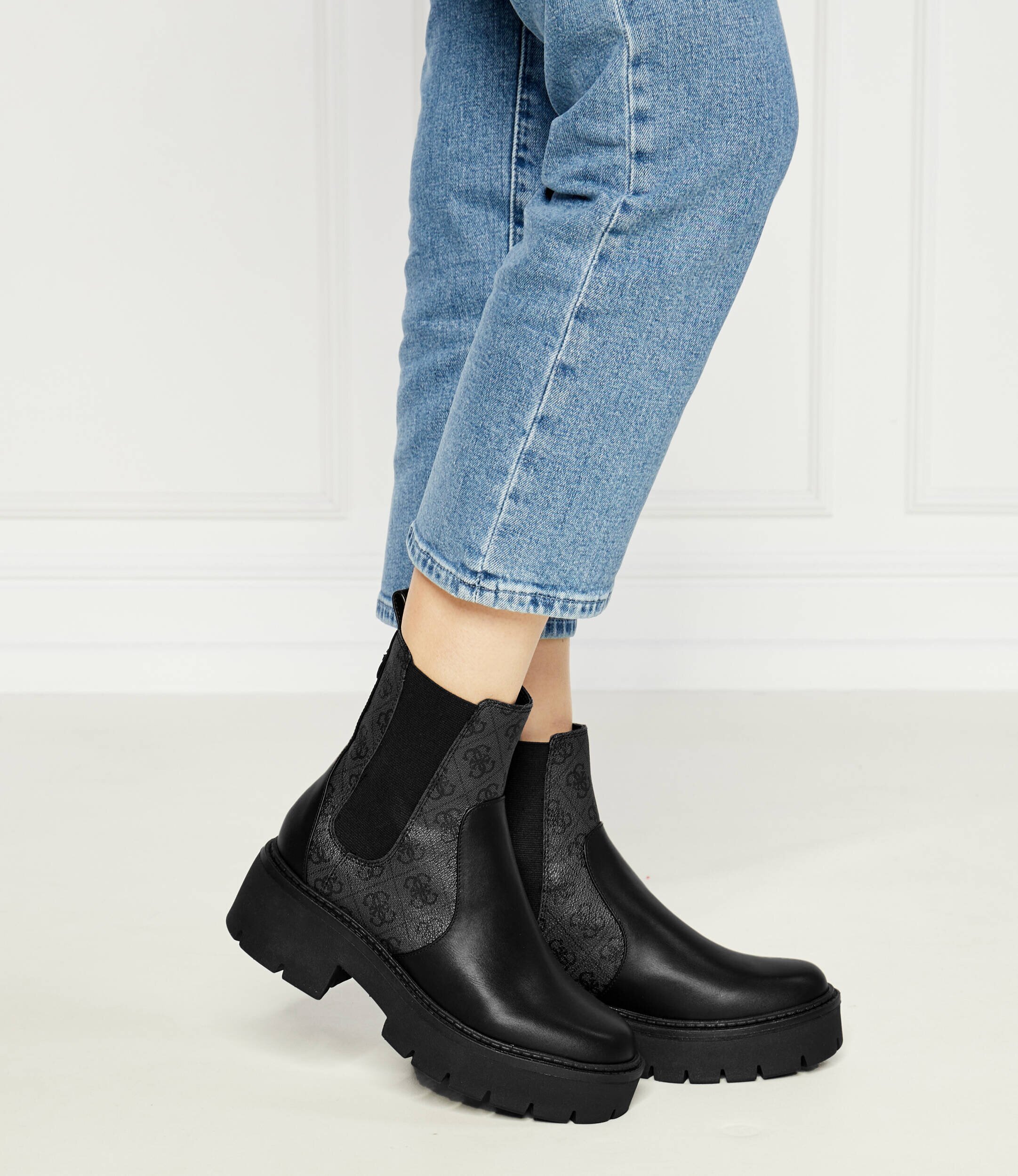 GUESS Ghete chelsea cu adaos de piele