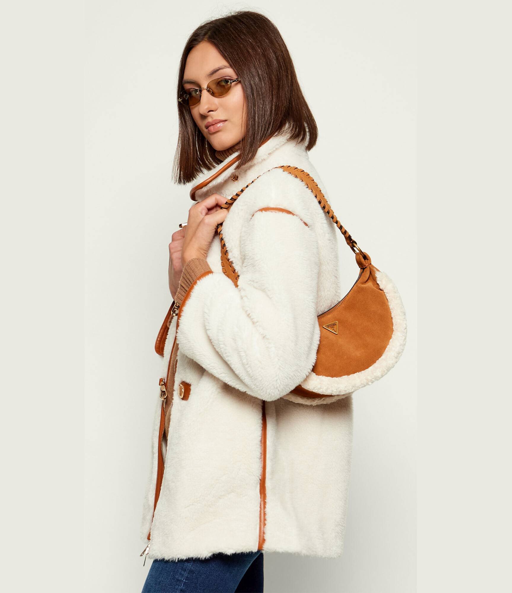 GUESS Hobo Amita |shearling | piele întoarsă
