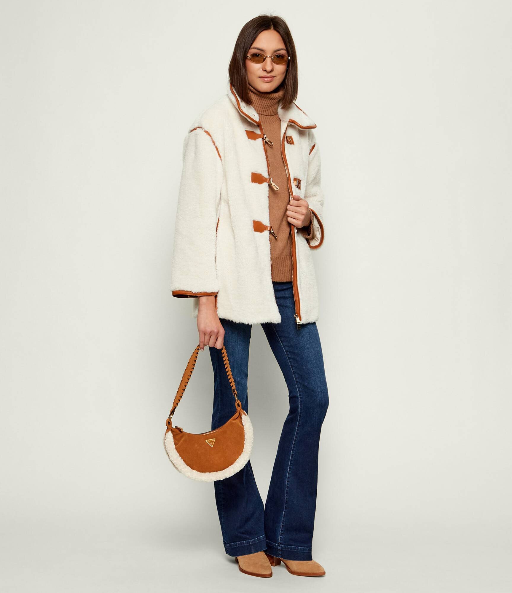 GUESS Hobo Amita |shearling | piele întoarsă