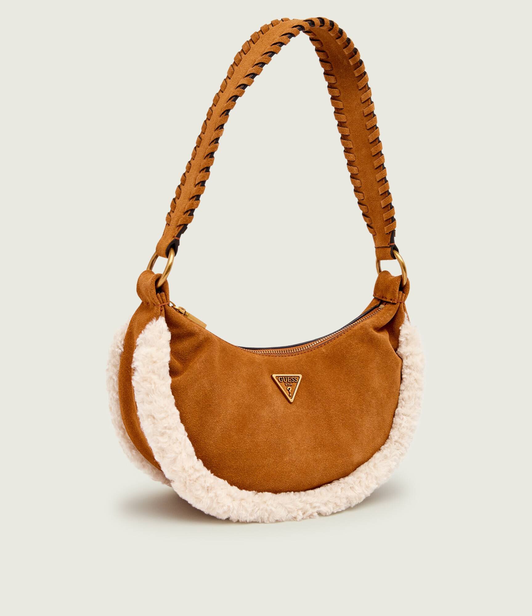 GUESS Hobo Amita |shearling | piele întoarsă