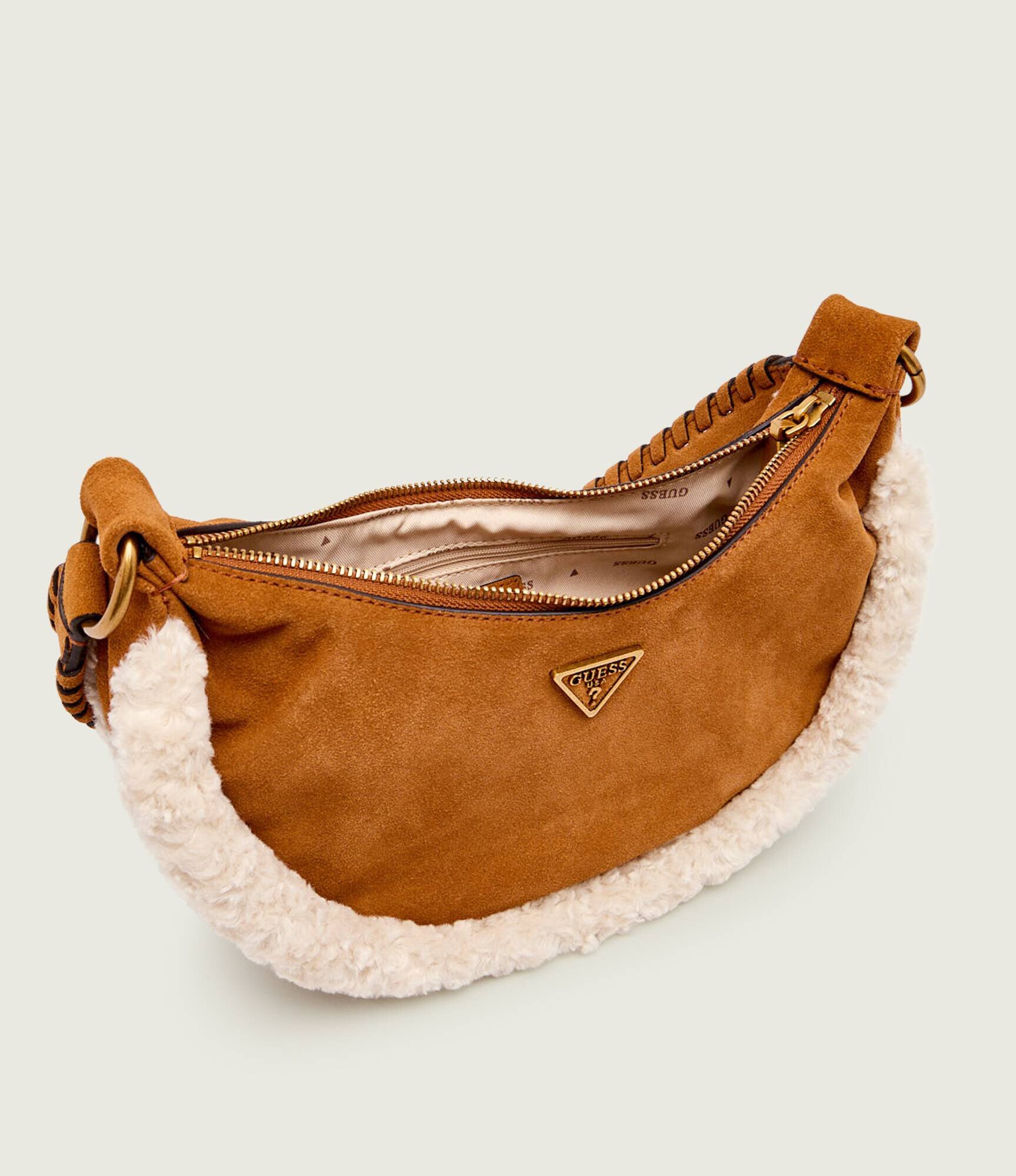 GUESS Hobo Amita |shearling | piele întoarsă