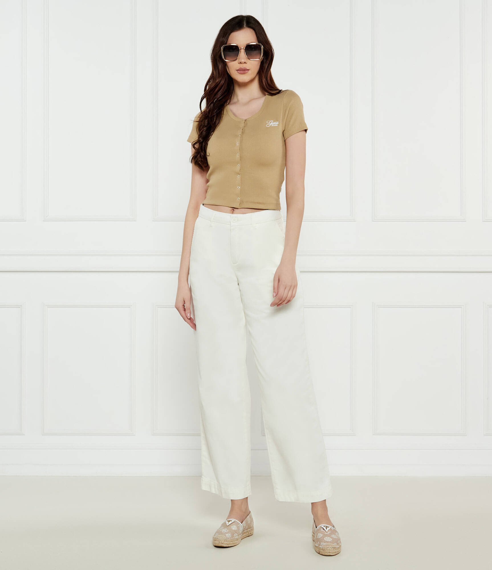 GUESS JEANS Bluză SNAP EMBRO | Cropped Fit