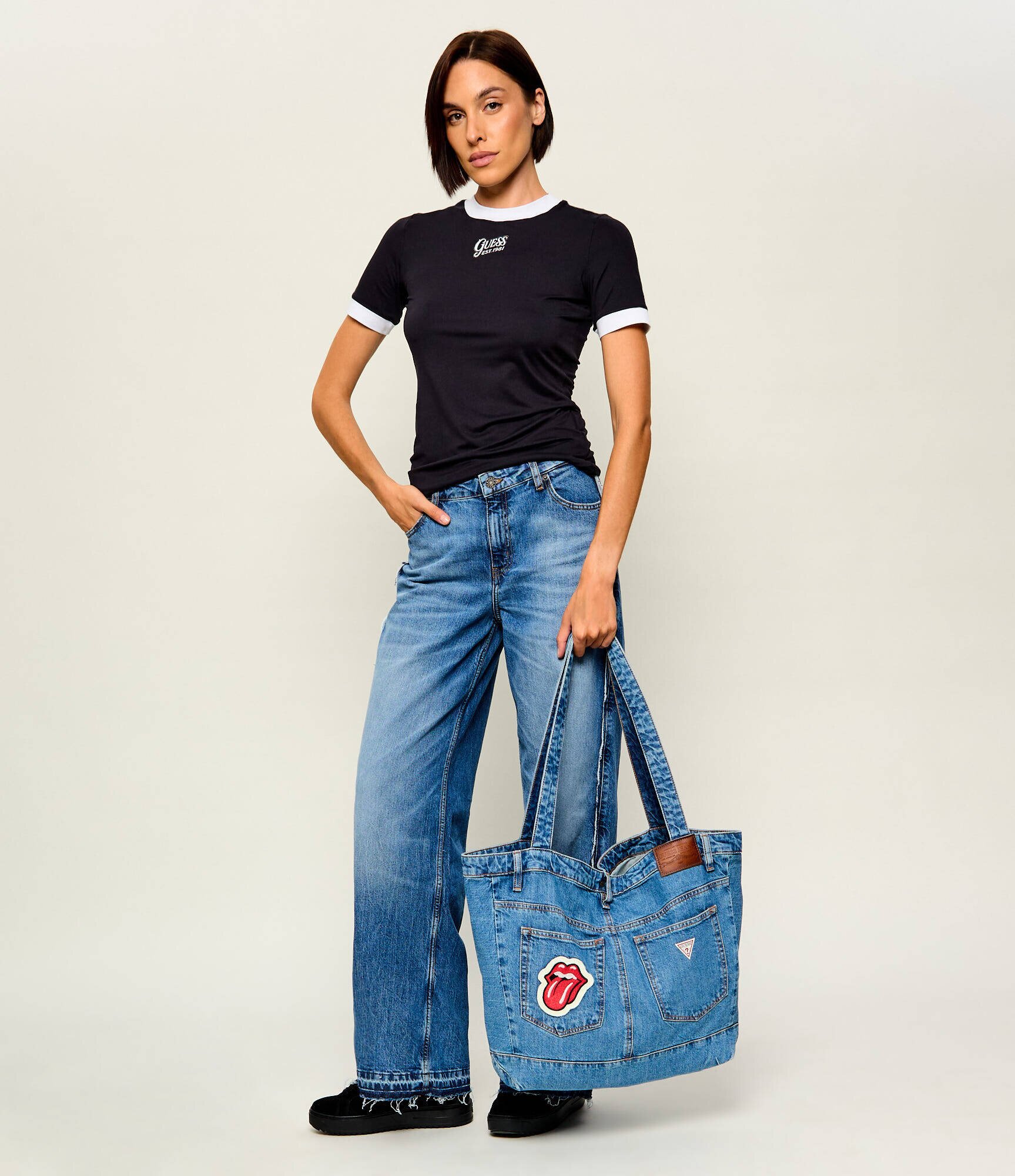 GUESS JEANS De blugi geantă shopper | x The Rolling Stones