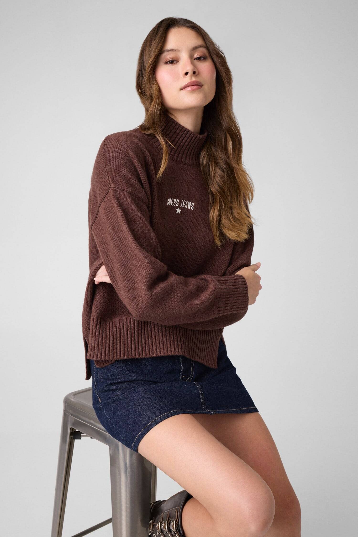 GUESS JEANS Guler înalt | Loose fit cu adaos de lână