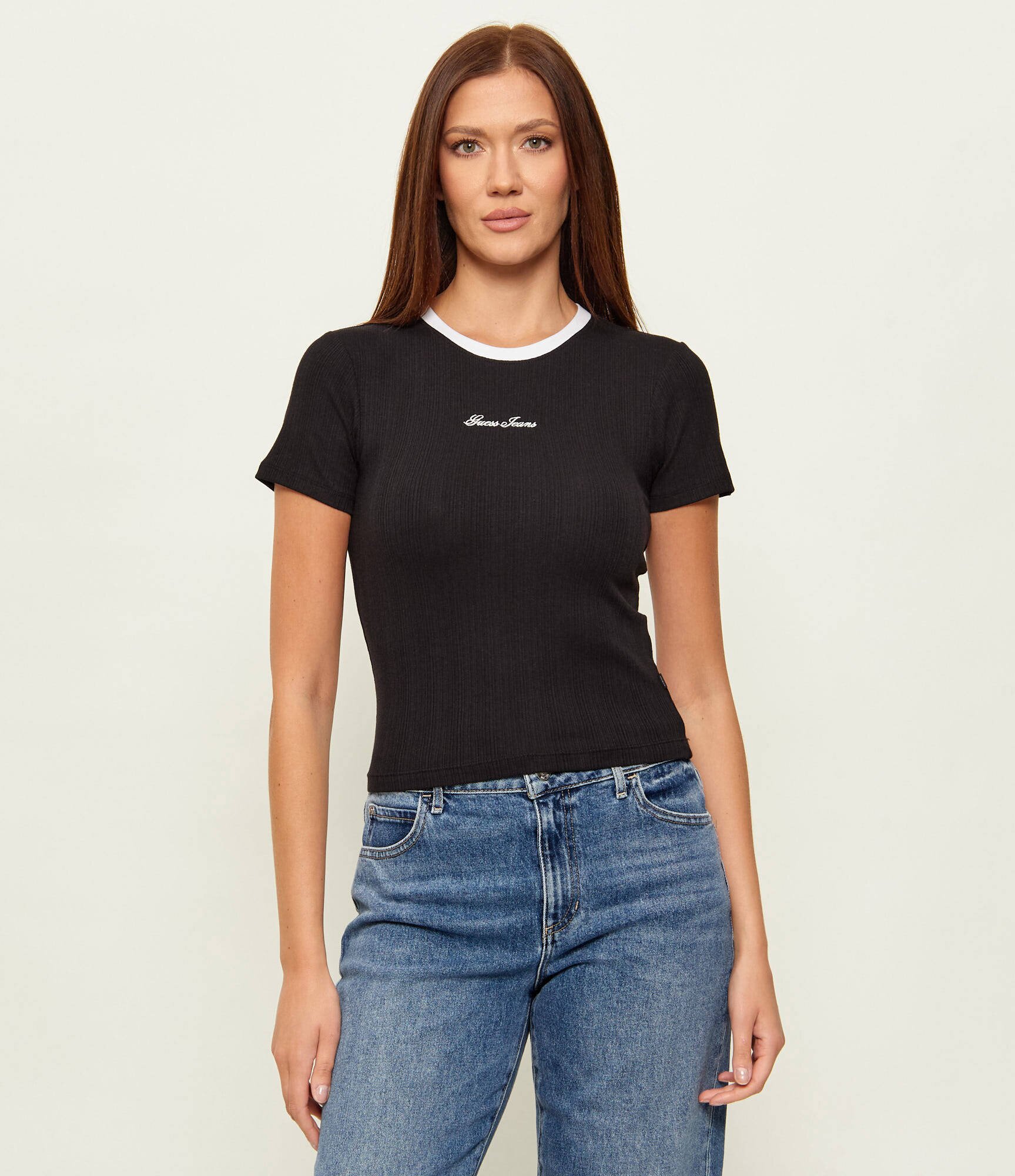 GUESS JEANS Tricou EMBRO RINGER | Slim Fit
