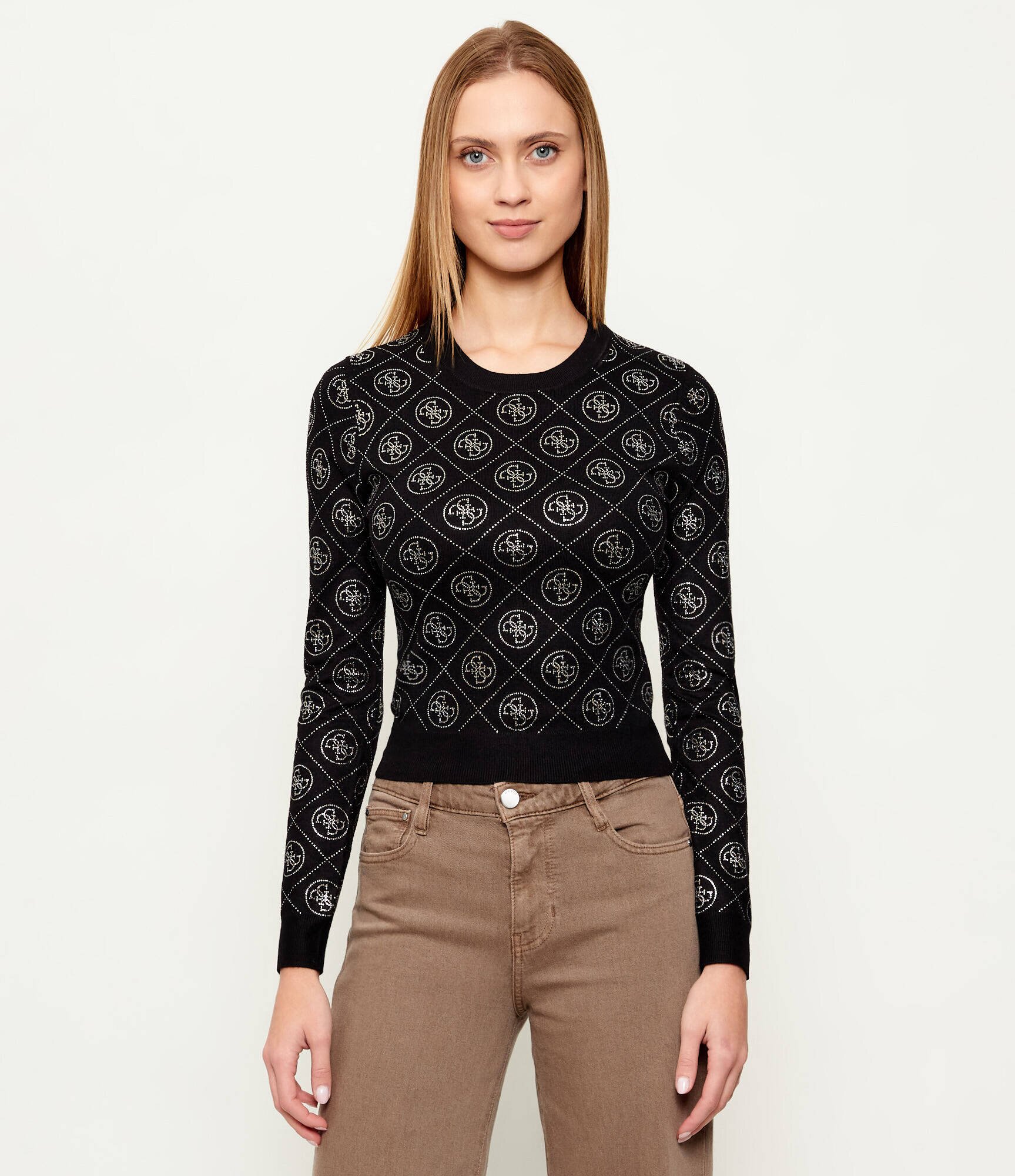 GUESS Pulover RHINESTONES | Slim Fit cu adaos de lână