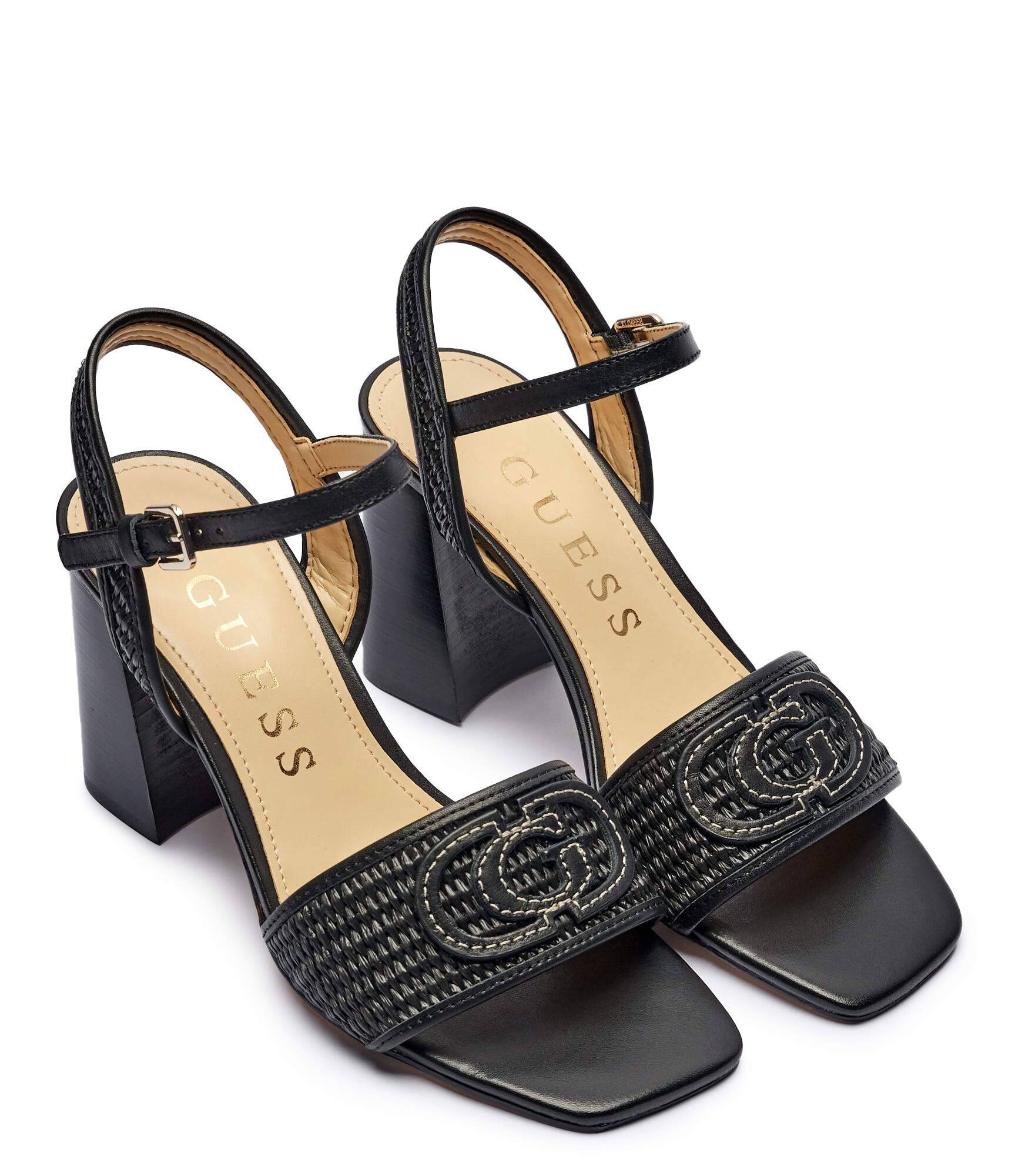 GUESS Sandale cu toc gros Grato cu adaos de piele