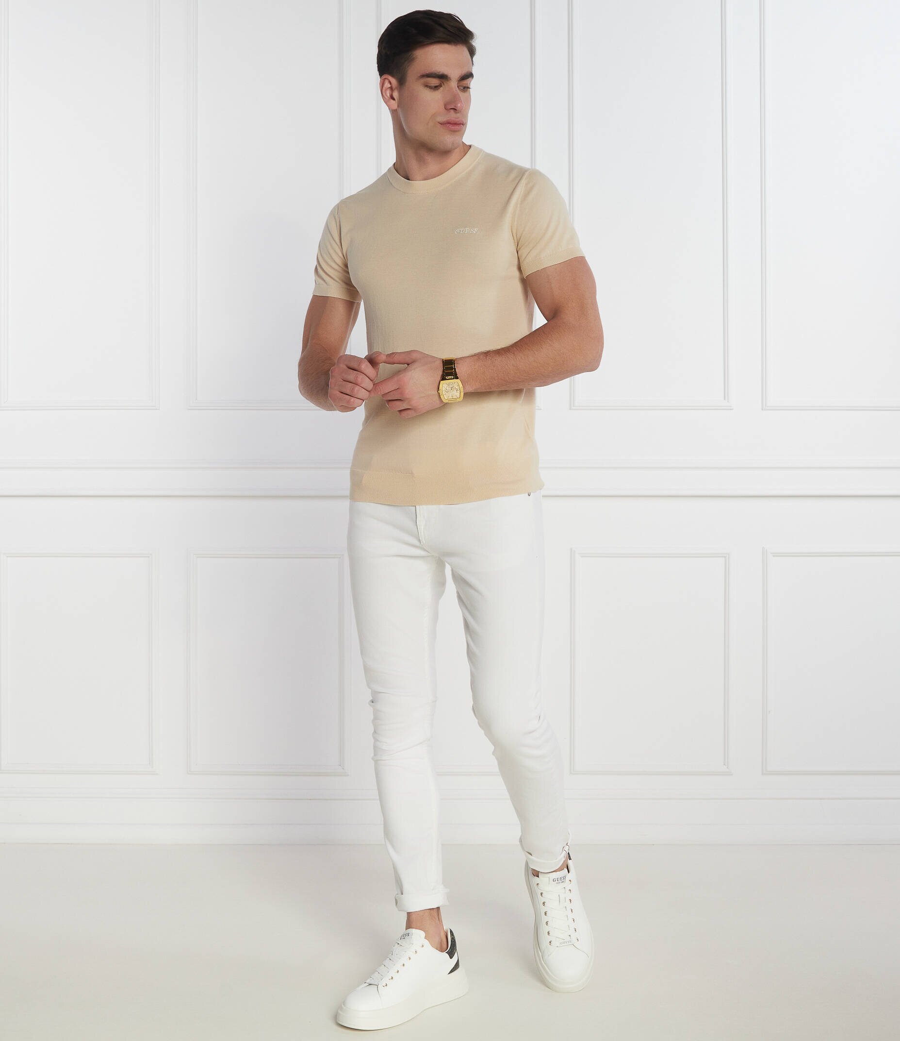 GUESS Tricou | Regular Fit cu adaos de mătase