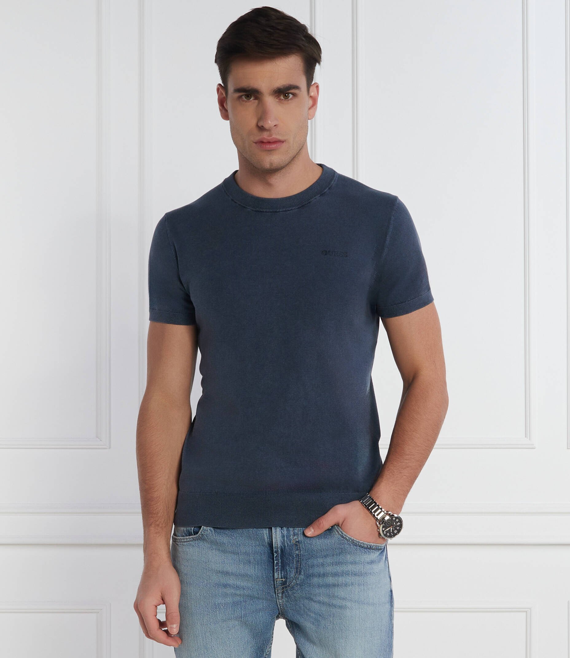GUESS Tricou | Slim Fit cu adaos de mătase