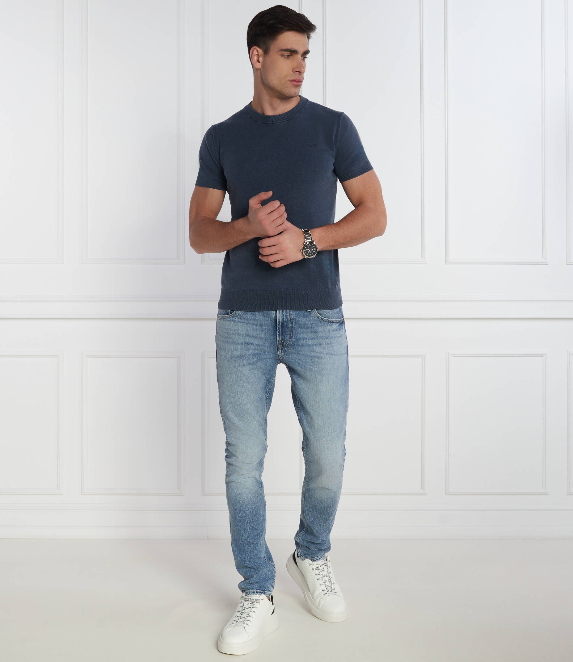 GUESS Tricou | Slim Fit cu adaos de mătase