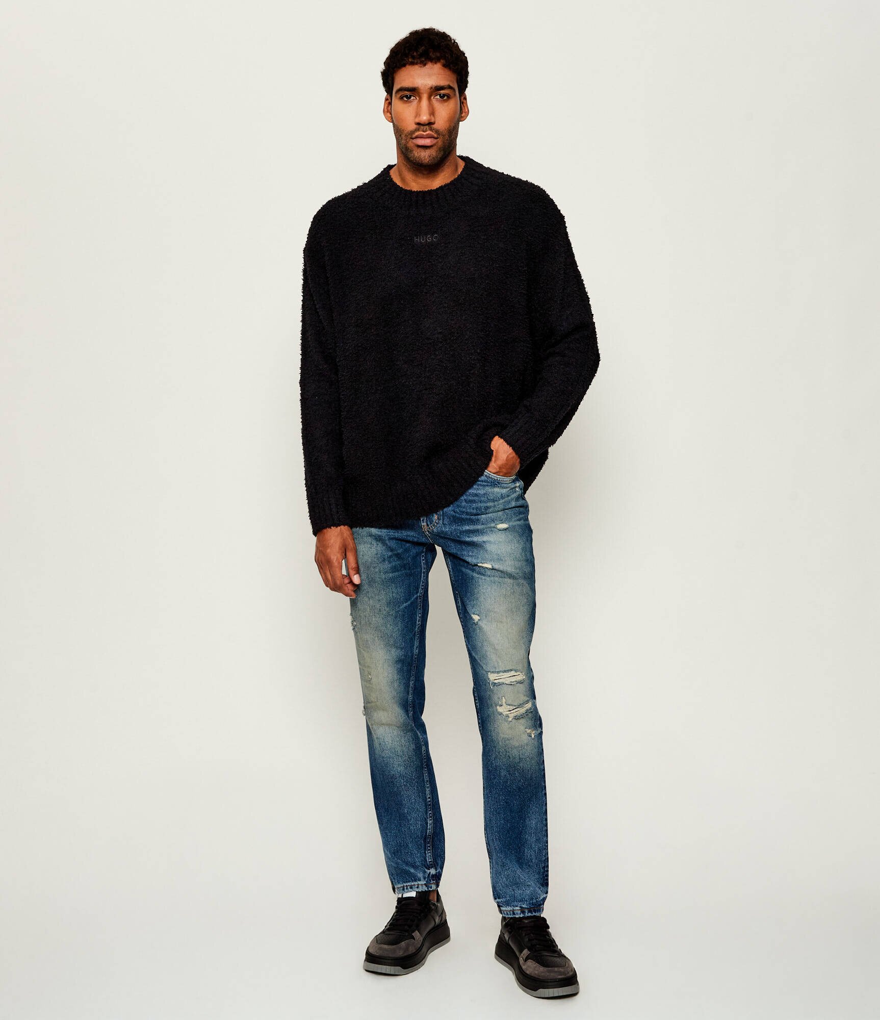 HUGO Blue Pulover Sanou | Relaxed fit cu adaos de lână