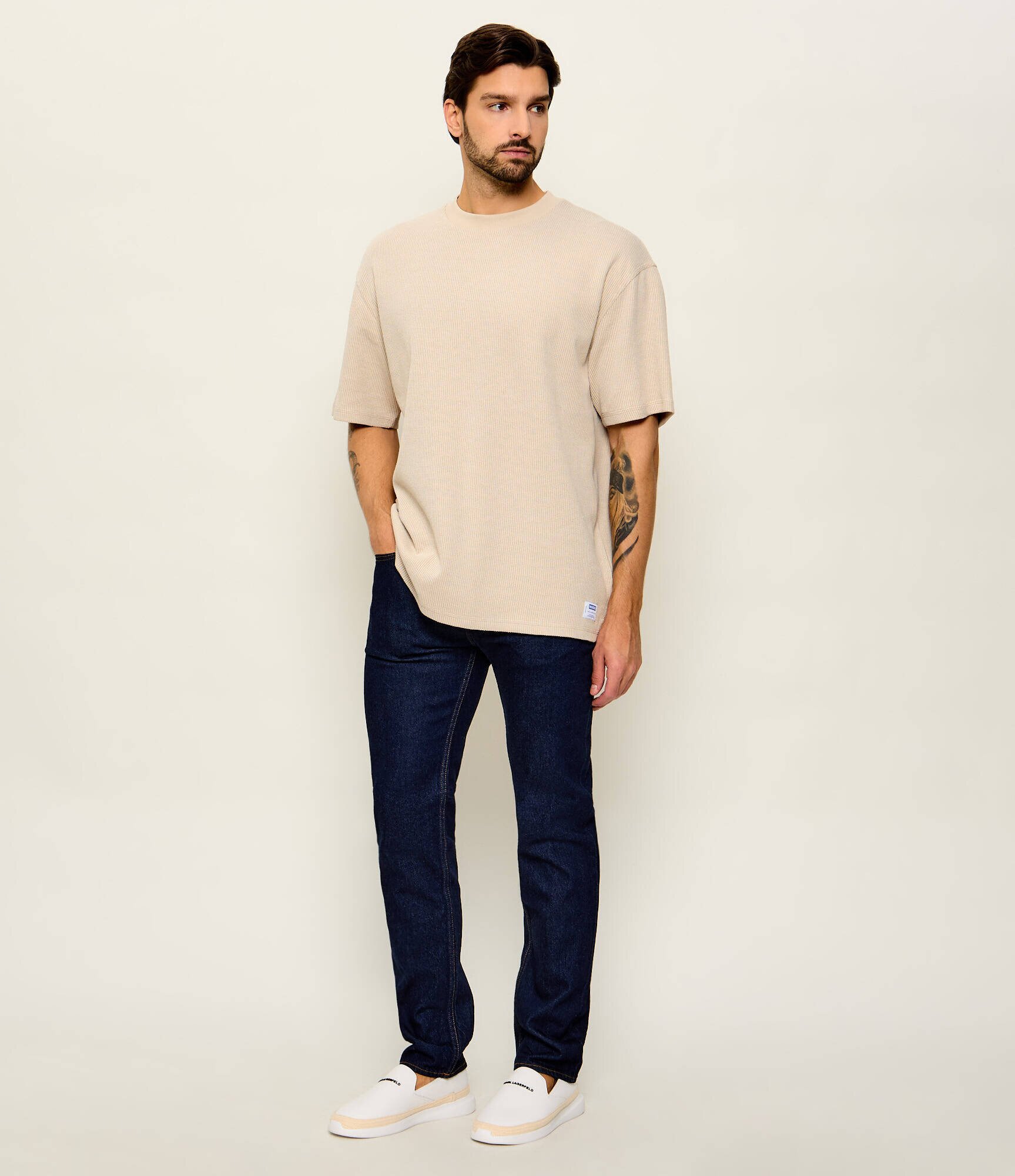 HUGO Blue Tricou Nuwaffle | Loose fit