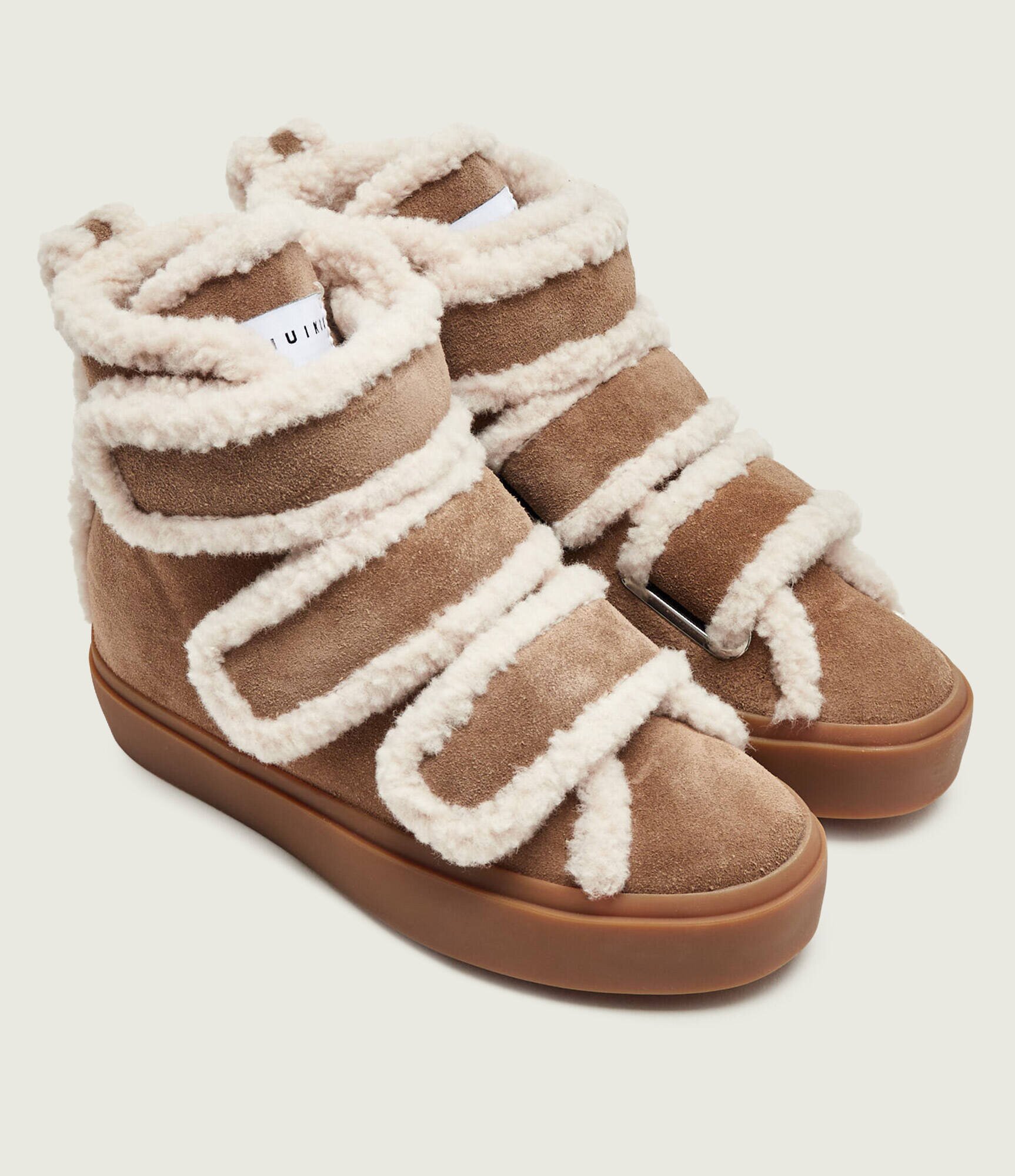 Inuikii Căptușite botine cu platformă Velcro Wedge | piele întoarsă | shearling cu adaos de lână
