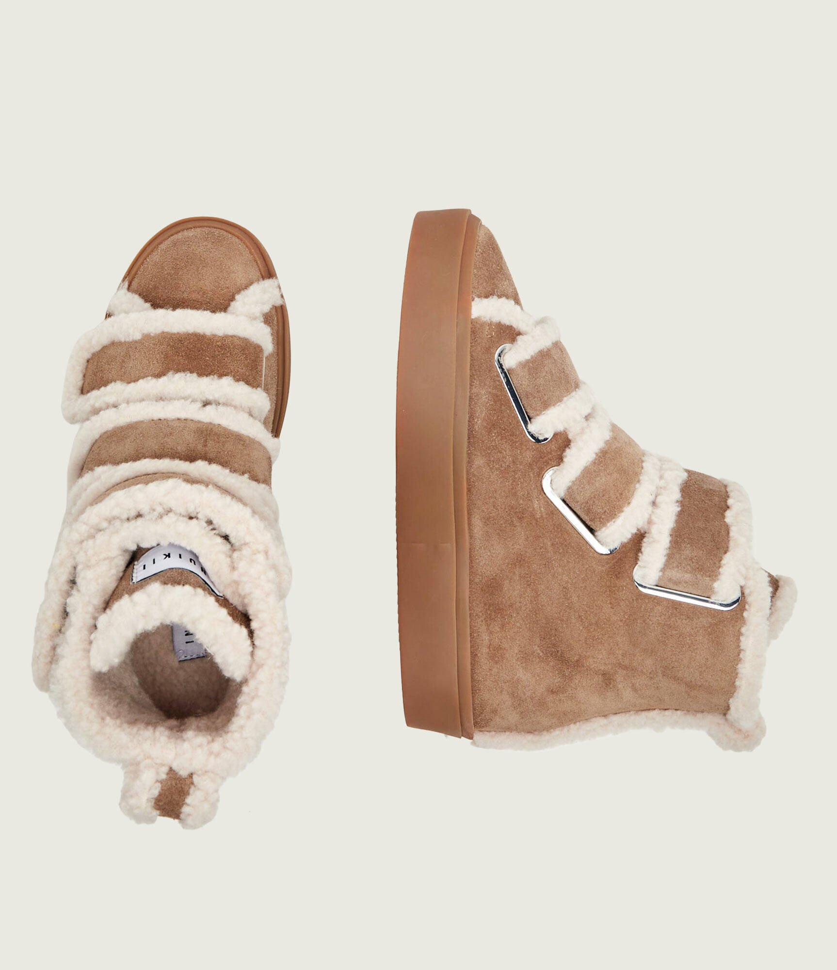 Inuikii Căptușite botine cu platformă Velcro Wedge | piele întoarsă | shearling cu adaos de lână