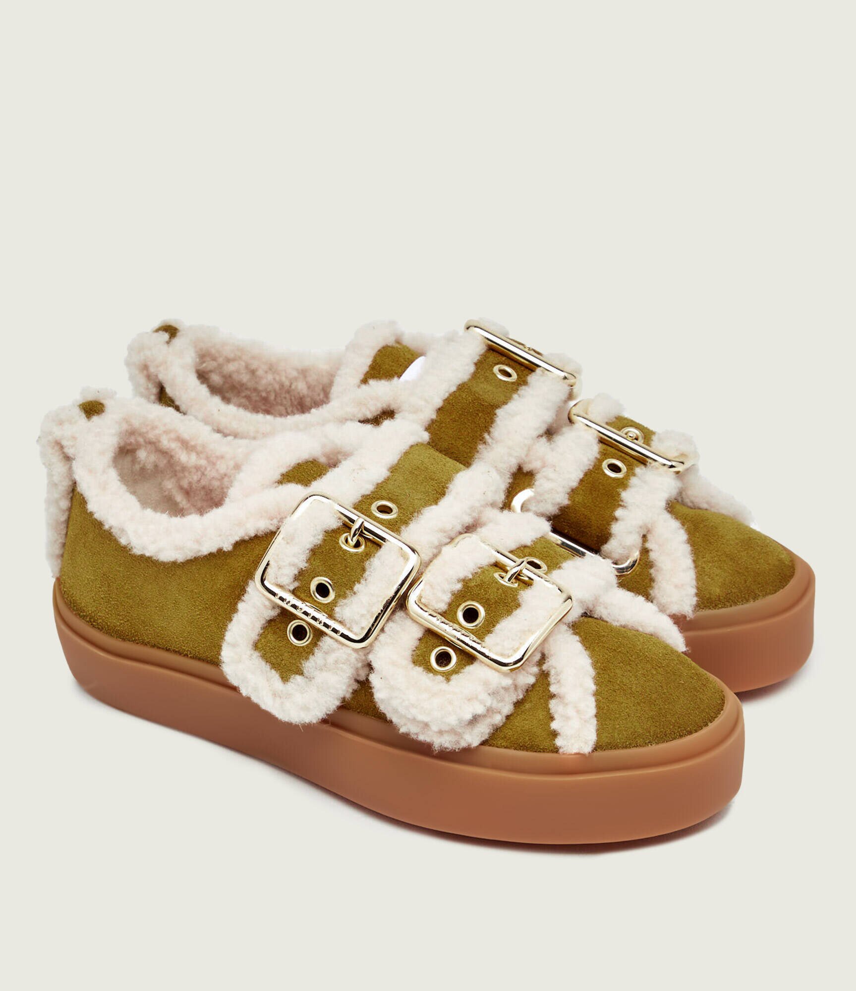 Inuikii Căptușite sneakers Low Velcro Buckle | piele întoarsă | shearling