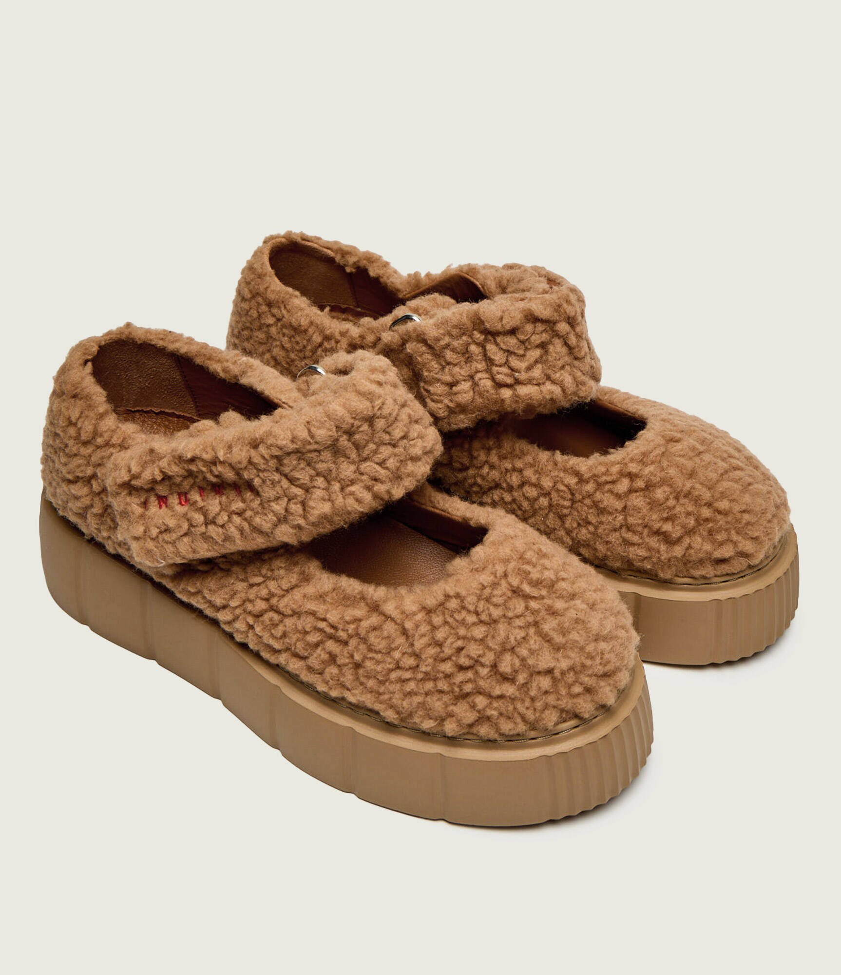Inuikii De lână balerini Matilda M.J. Curly Mary Jane | shearling cu adaos de piele
