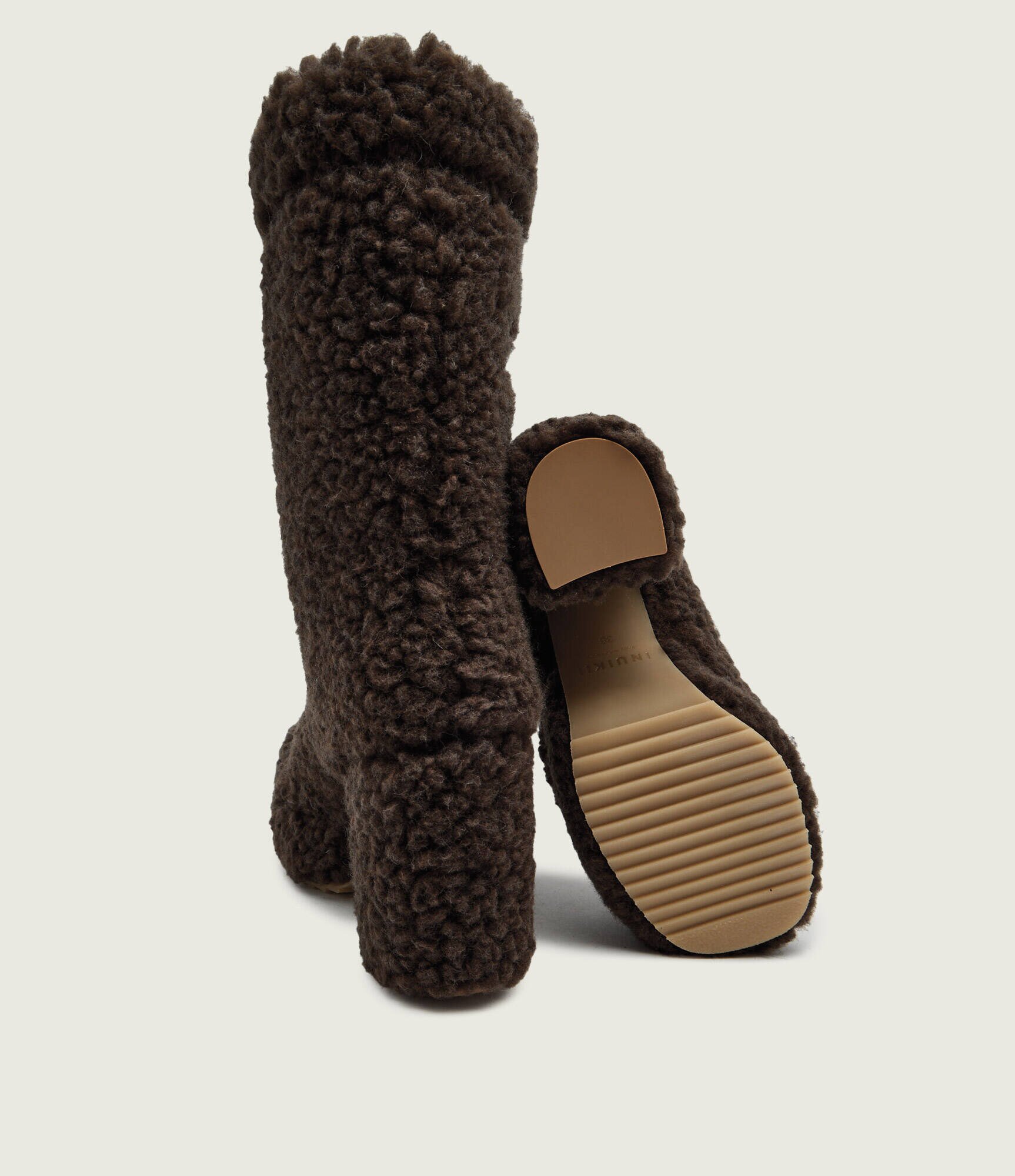 Inuikii De lână cizme cu toc CURLY HIGH cu adaos de piele | shearling