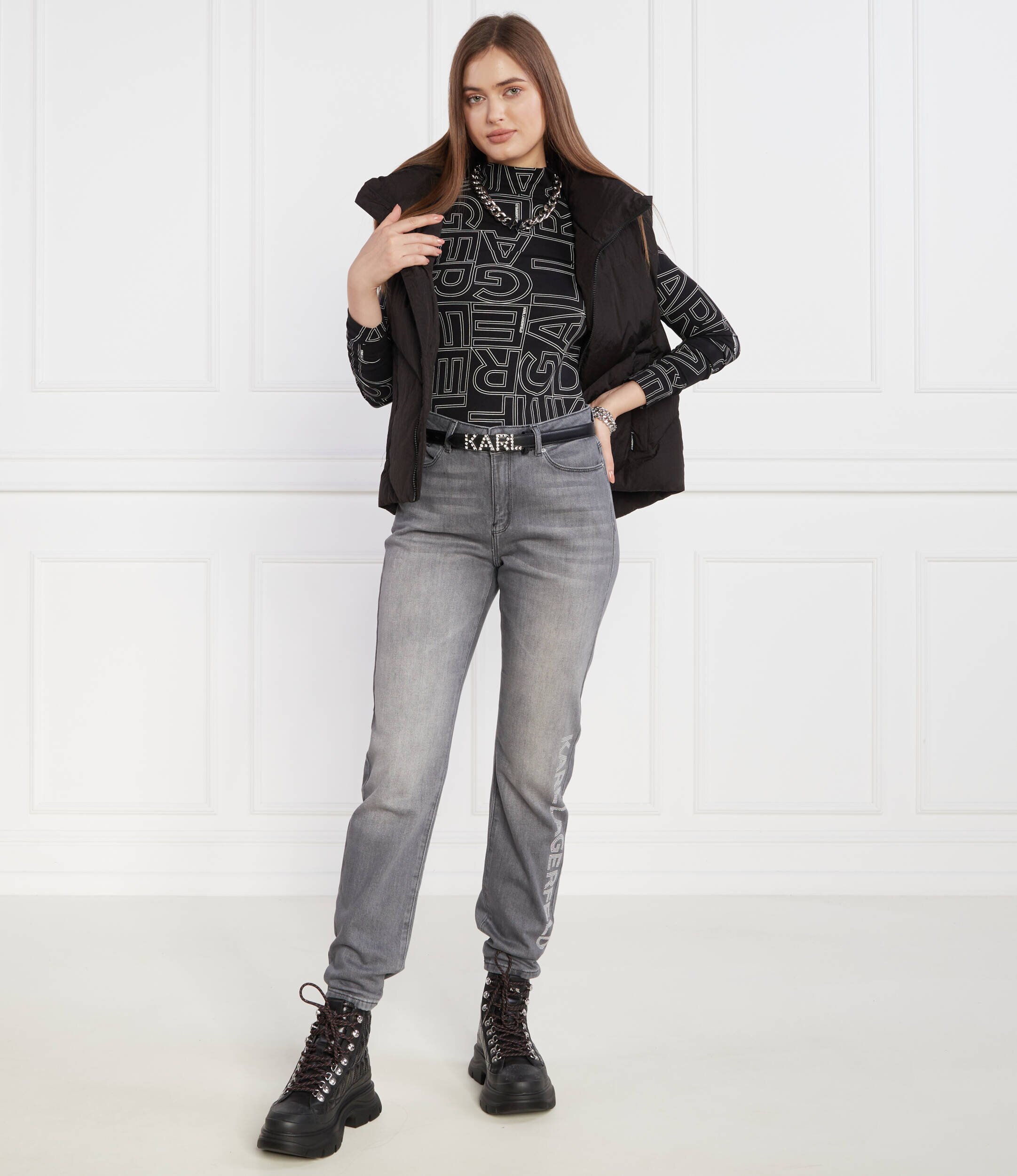 Karl Lagerfeld Blugi rhinestone logo jeans | Straight fit
