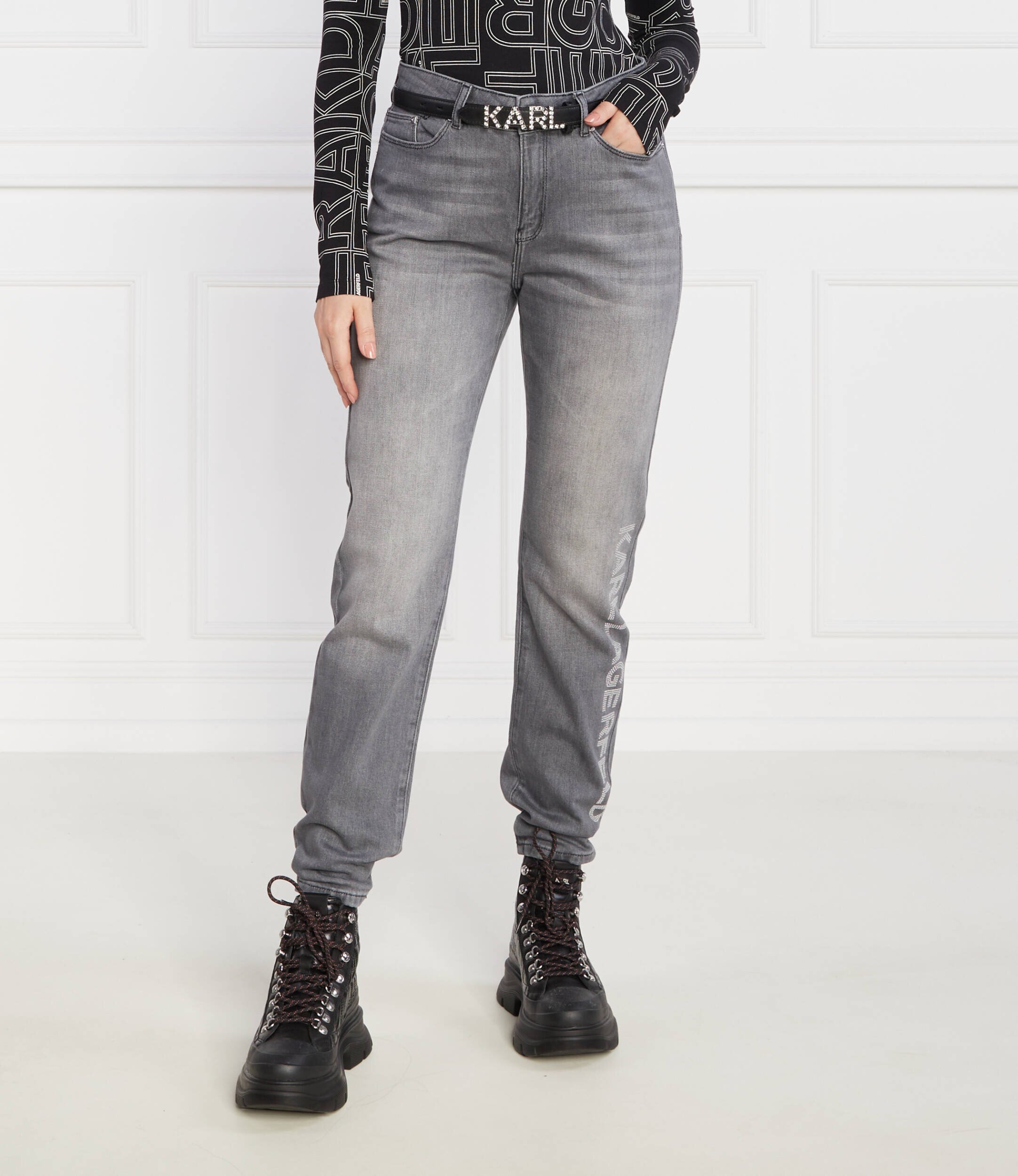 Karl Lagerfeld Blugi rhinestone logo jeans | Straight fit