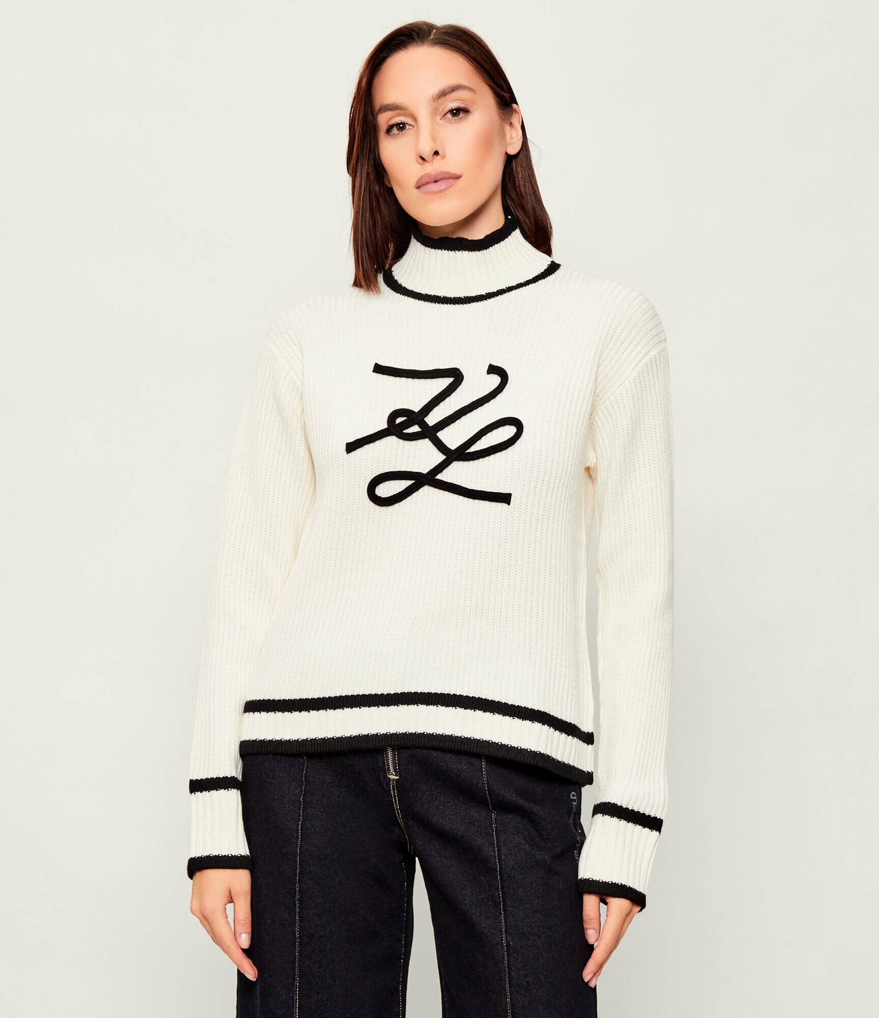 Karl Lagerfeld Guler înalt Soutache Autograph | Loose fit cu adaos de lână