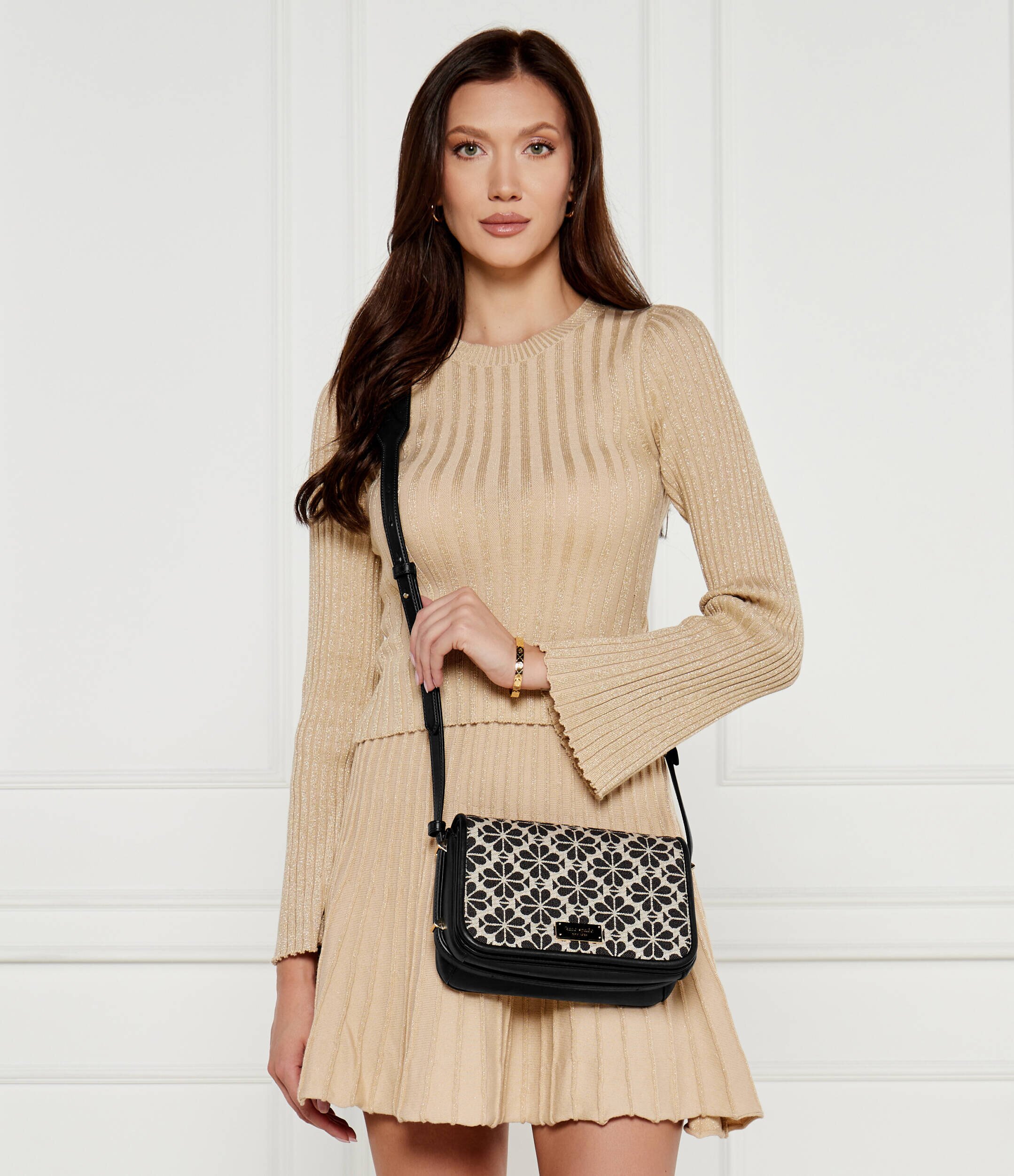 KATE SPADE Geantă poștaș Spade Flower Jacquard cu adaos de piele