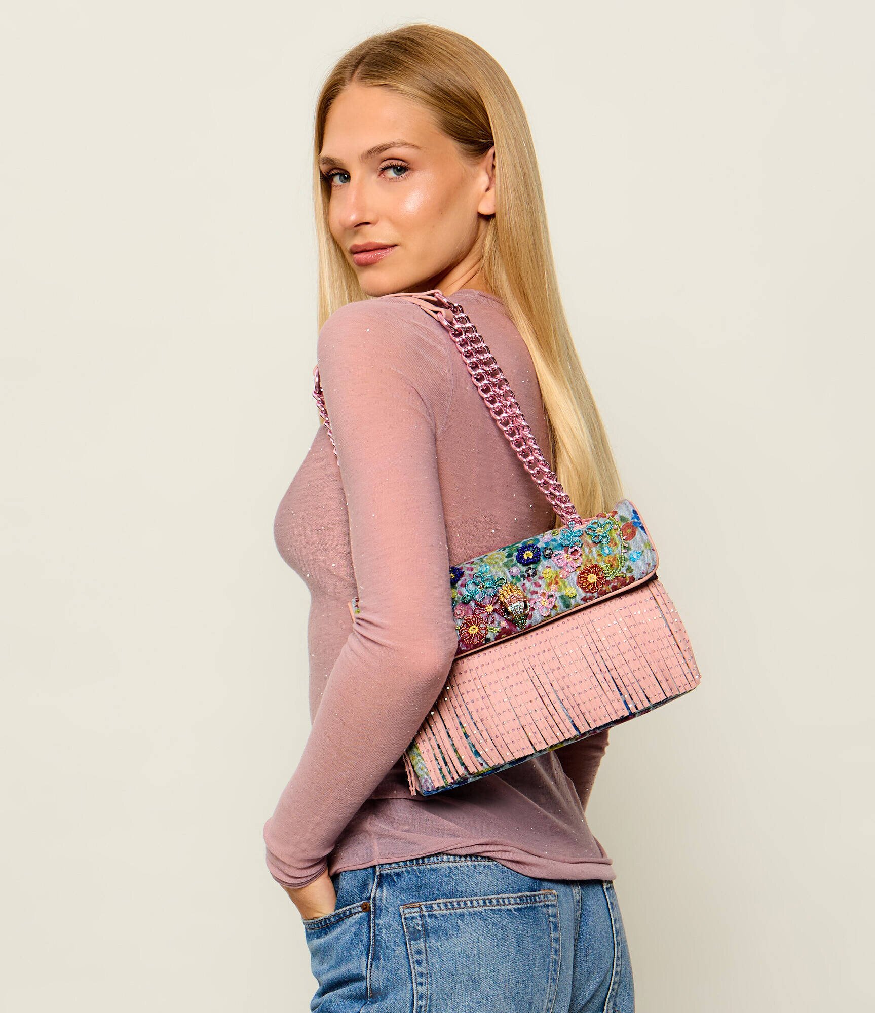 Kurt Geiger De blugi geantă pe umăr Kensington Fringe | piele întoarsă
