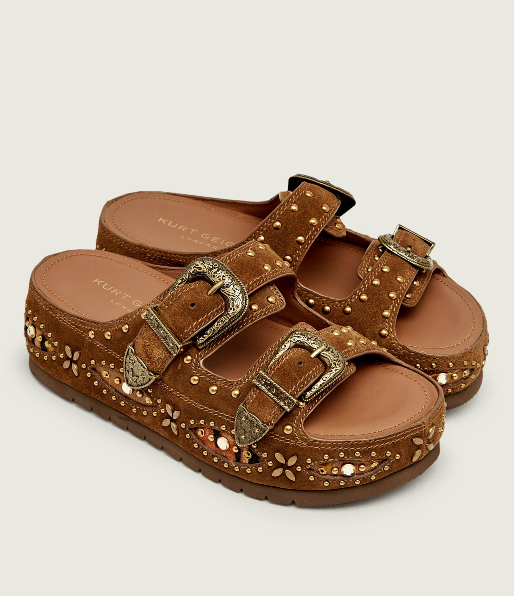 Kurt Geiger Șlapi Western Buckle | piele întoarsă