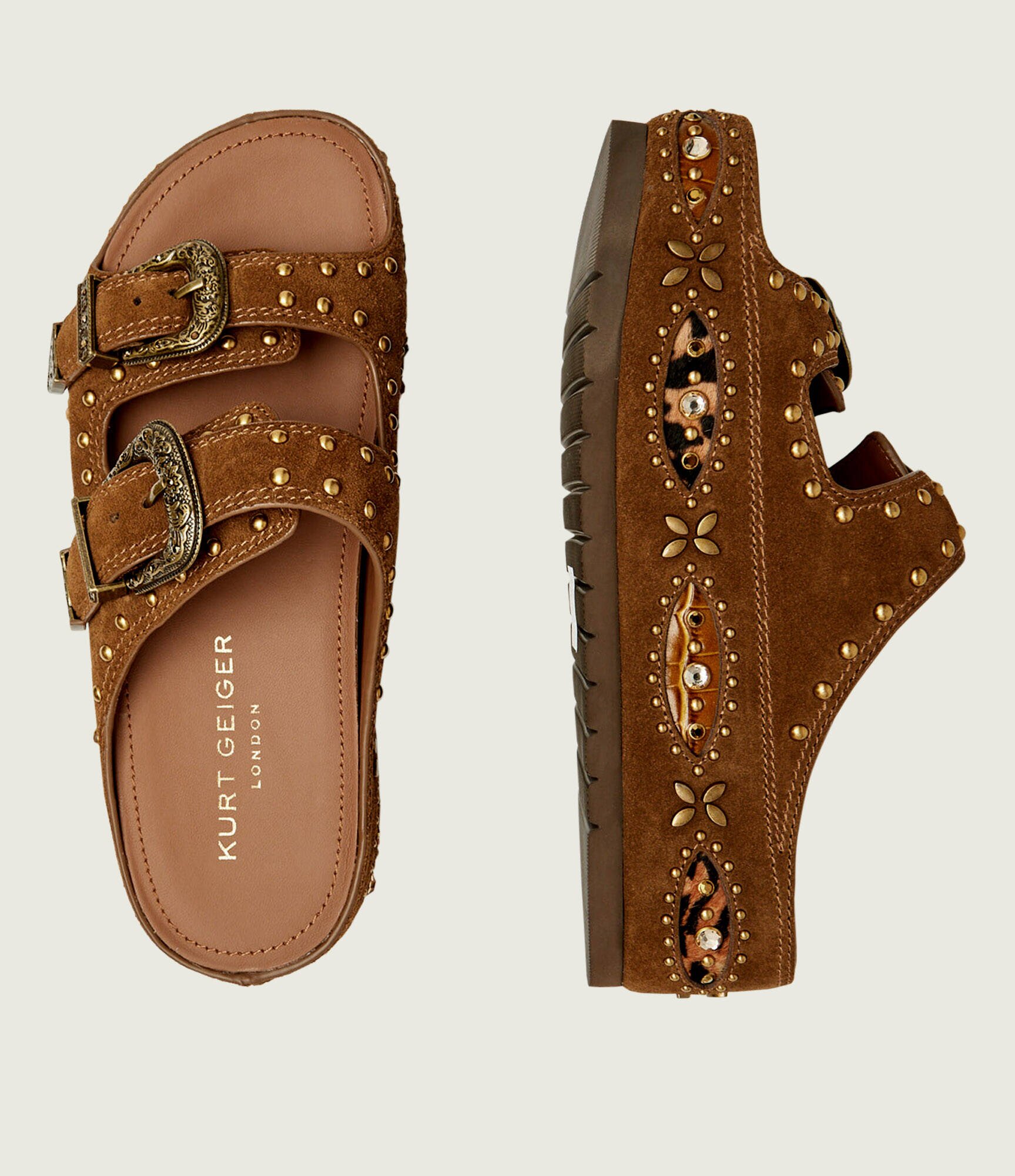 Kurt Geiger Șlapi Western Buckle | piele întoarsă
