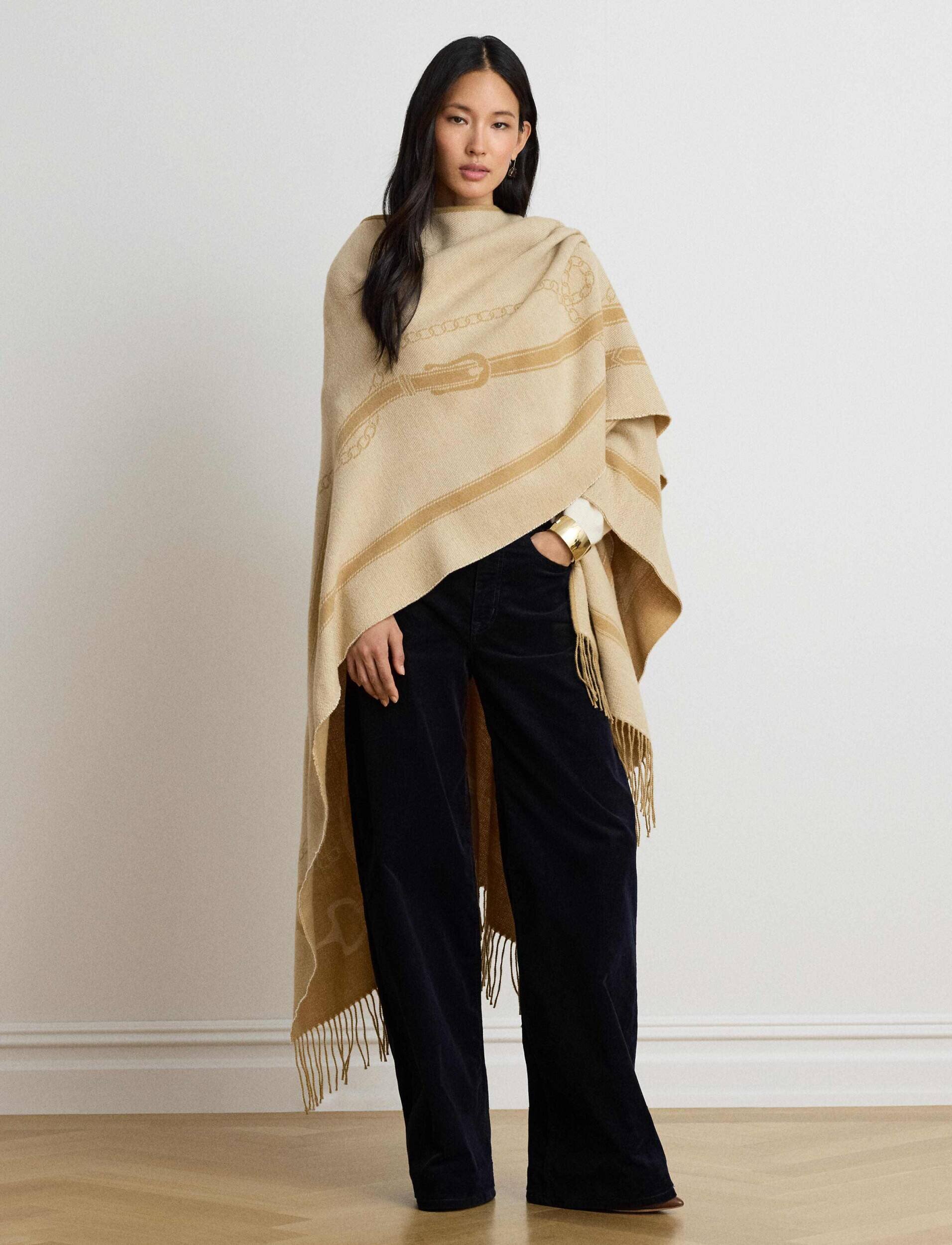 Lauren Ralph Lauren Cu două fețe poncho | Loose fit cu adaos de lână