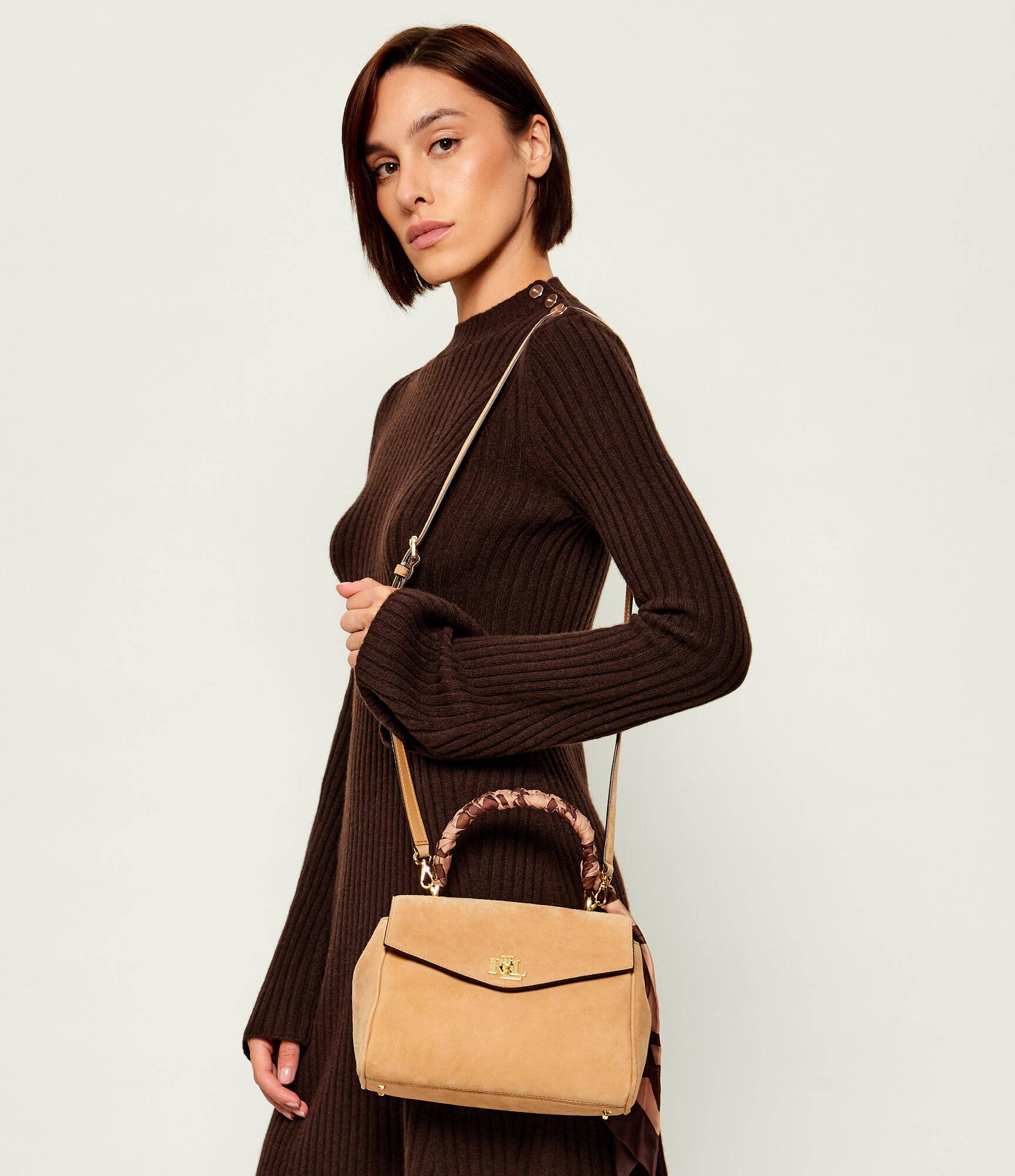 Lauren Ralph Lauren Cufăr + eșarfă pătrată Farrah | piele întoarsă