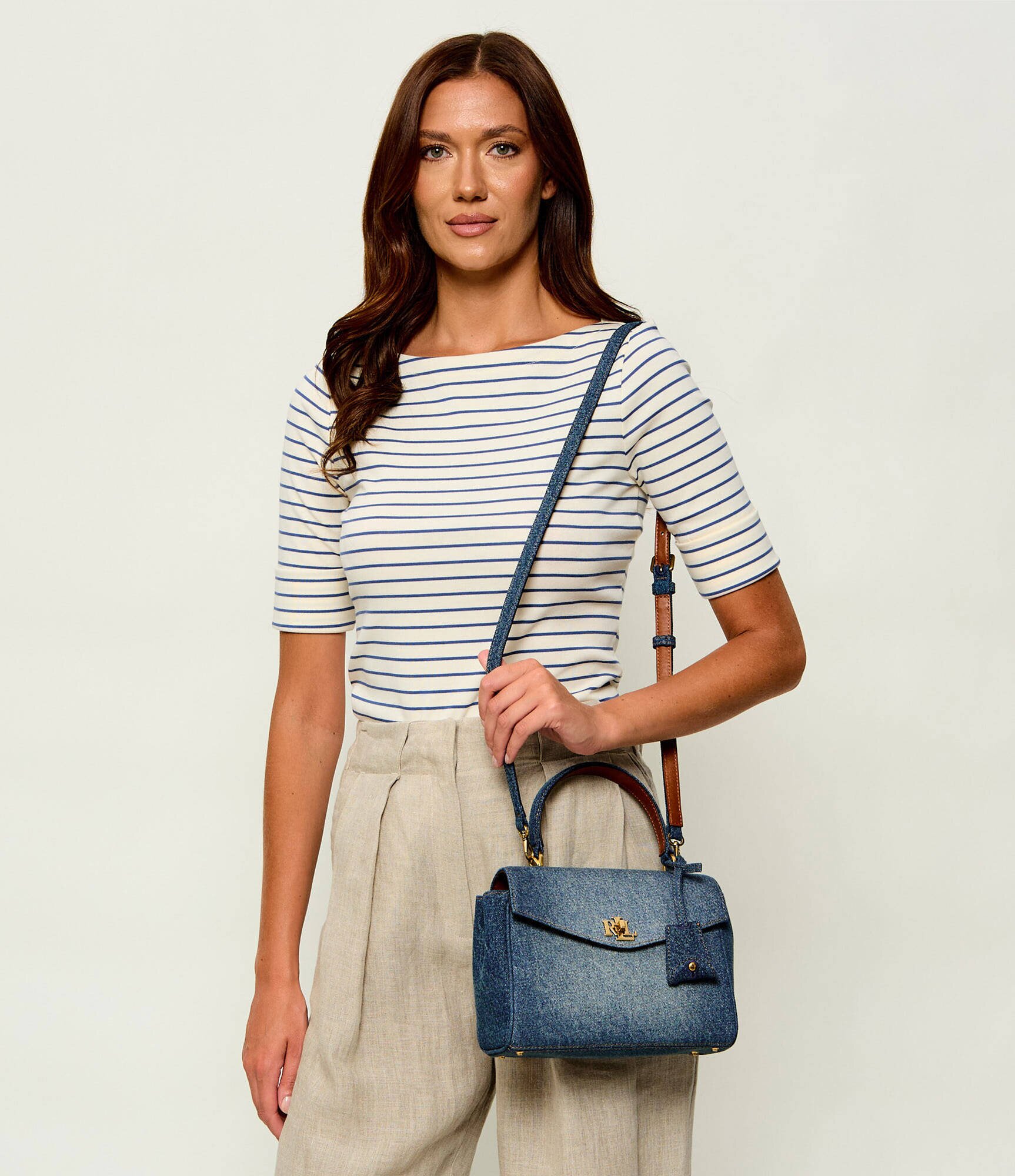 Lauren Ralph Lauren Denim cufăr Farrah cu adaos de piele
