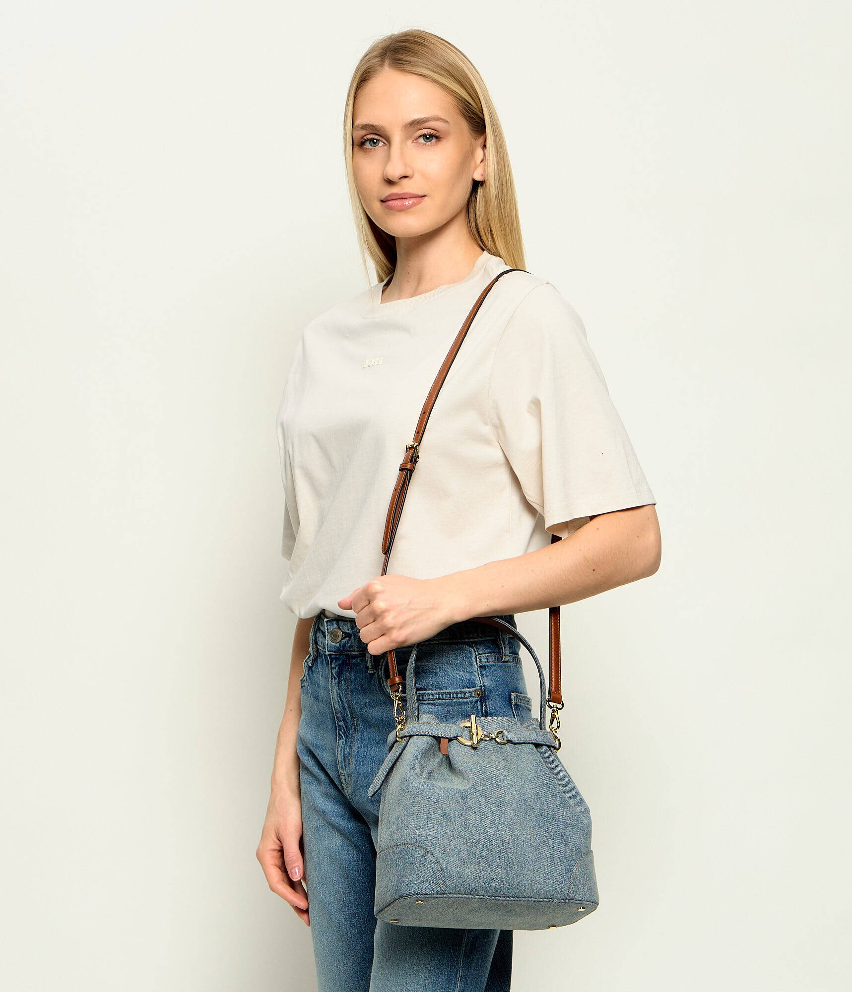Lauren Ralph Lauren Denim geantă tip sac Blaike cu adaos de piele
