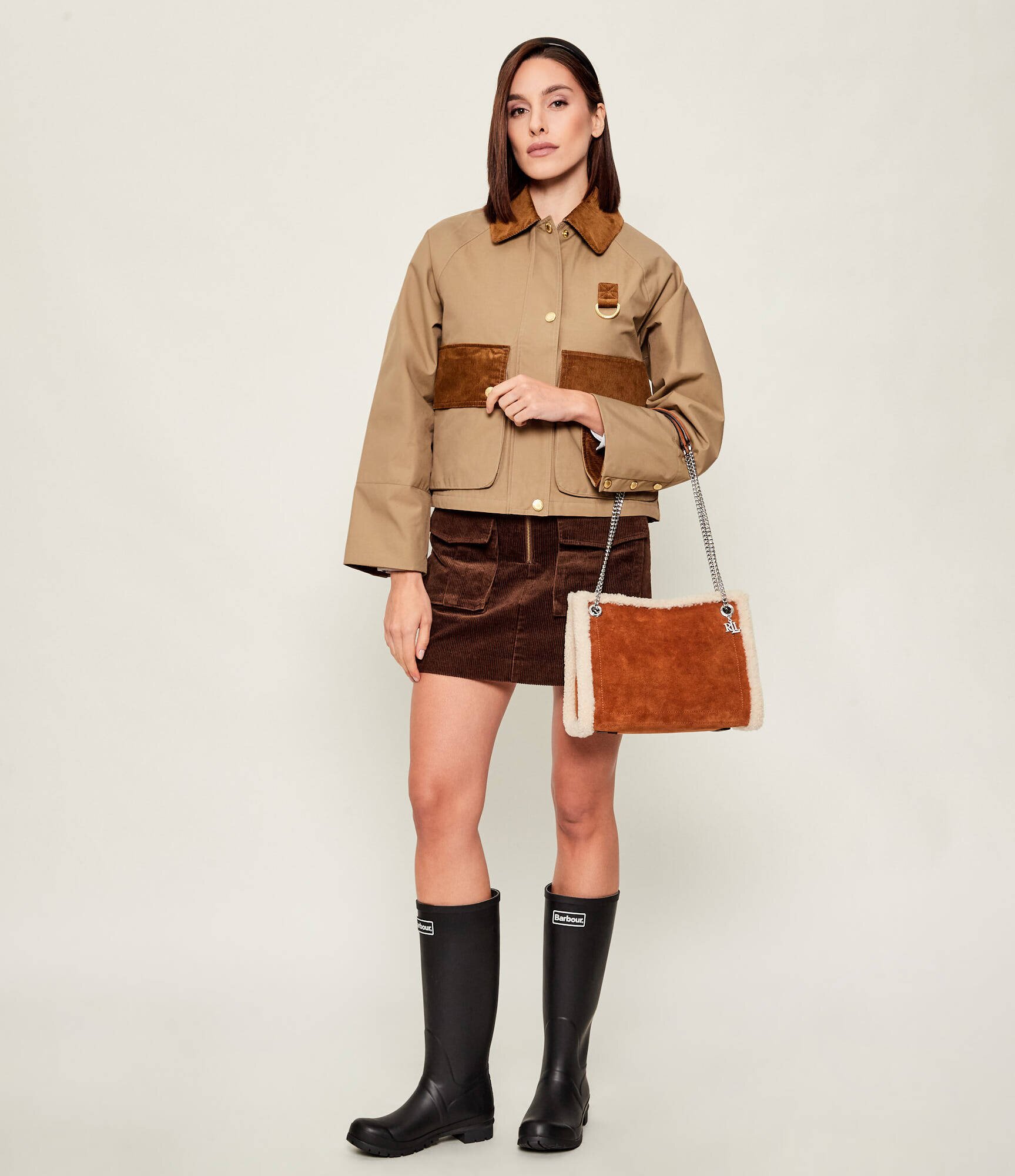 Lauren Ralph Lauren Geantă pe umăr Bradley | shearling | piele întoarsă