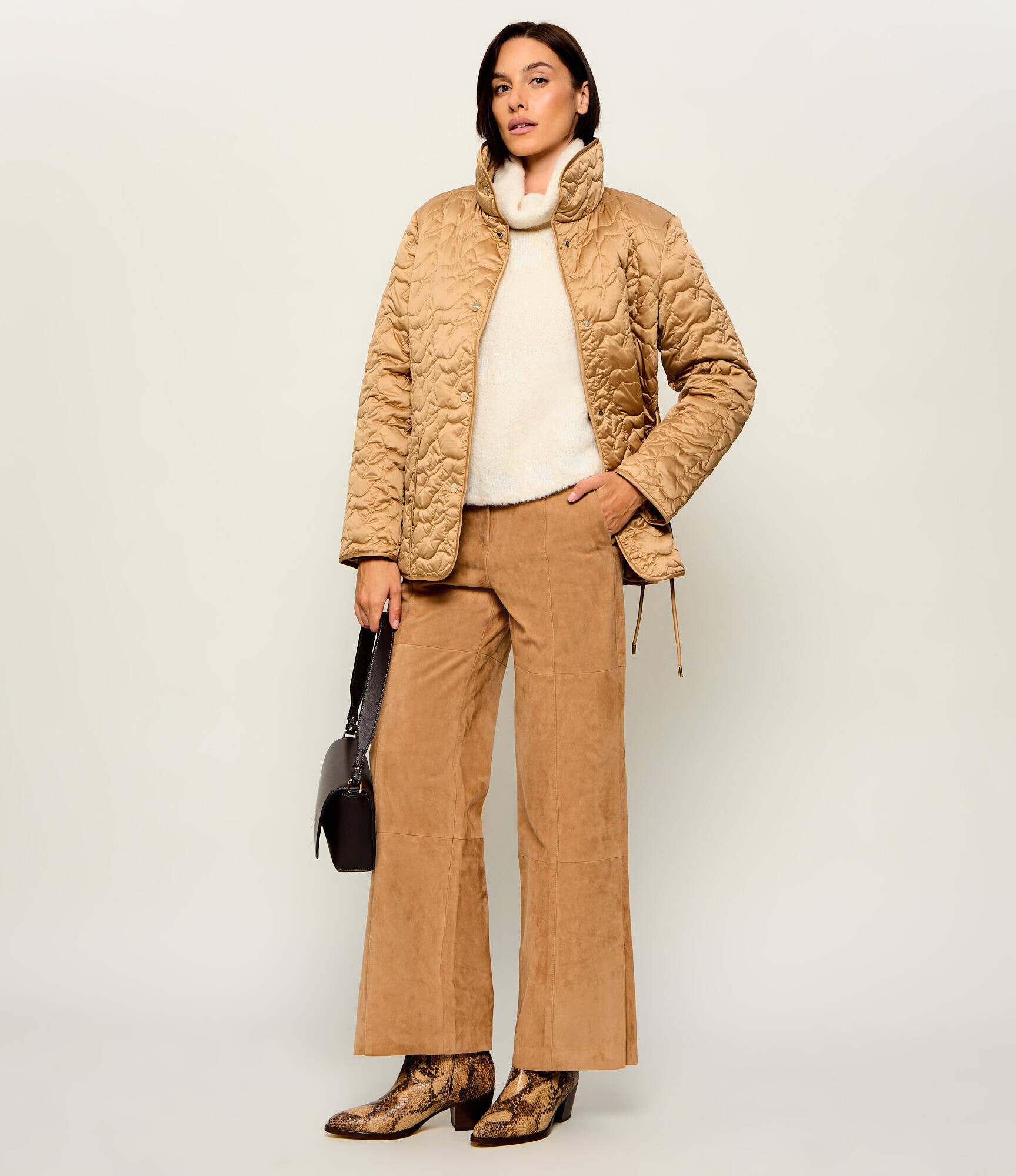 Marc Cain Pantaloni Warri | Relaxed fit | piele întoarsă