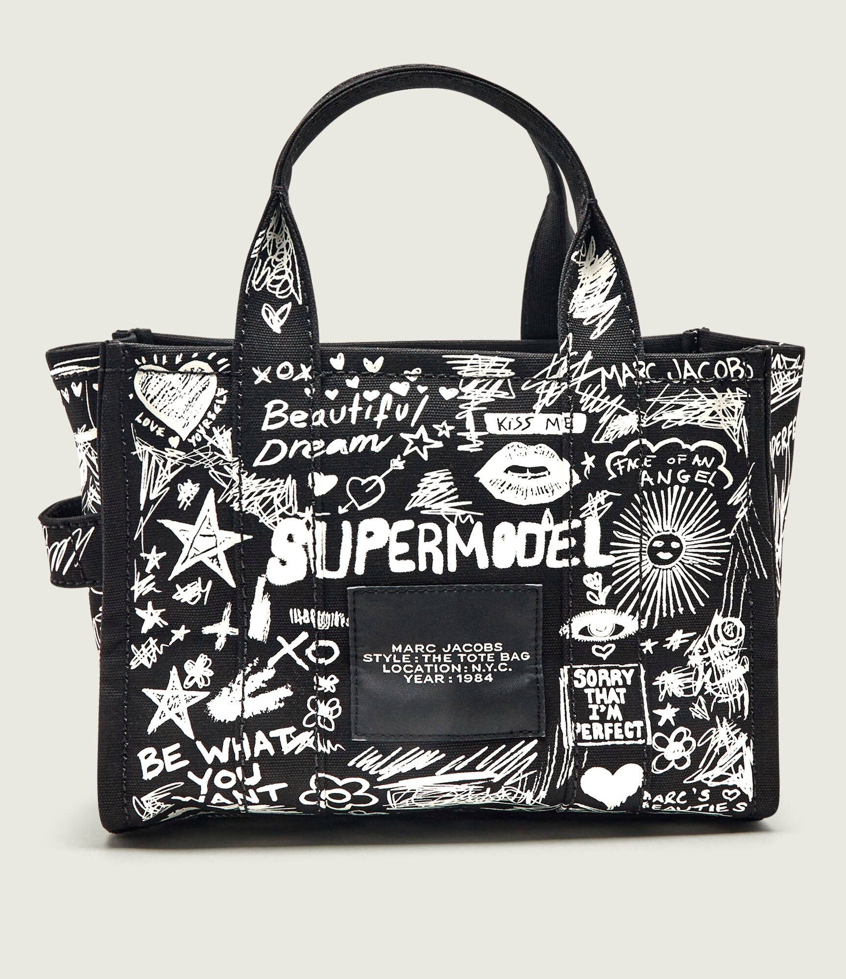 Marc Jacobs Cufăr The Punk Scribble Canvas Small Tote Bag