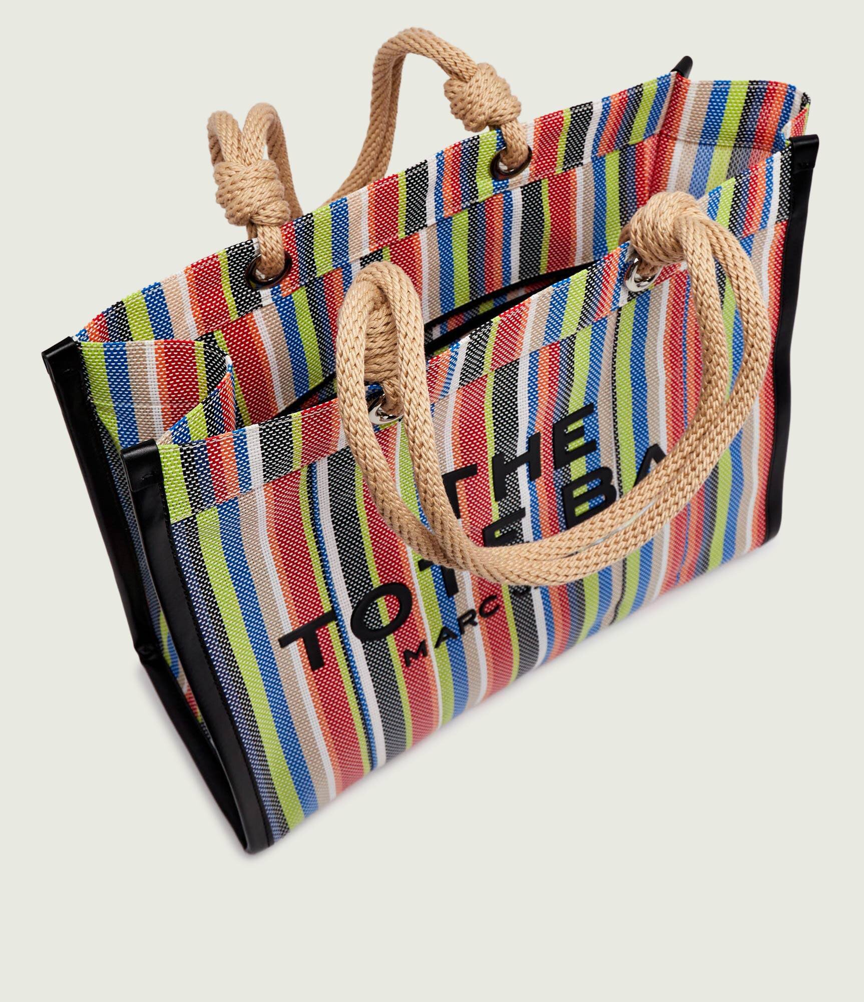 Marc Jacobs Geantă de plajă The Stripe Mesh Large Tote Bag cu adaos de piele