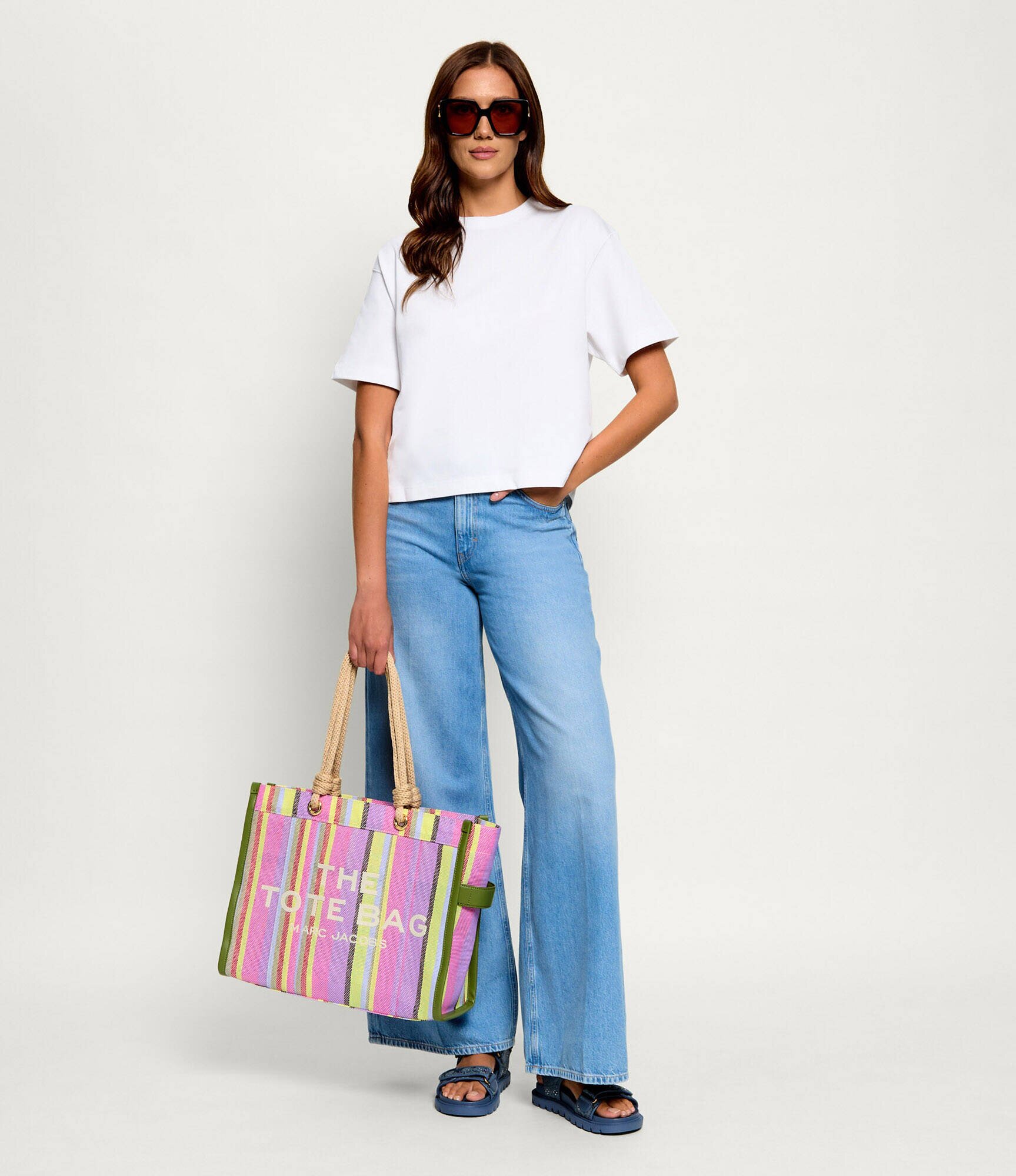 Marc Jacobs Geantă shopper The Stripe Mesh Large Tote Bag cu adaos de piele