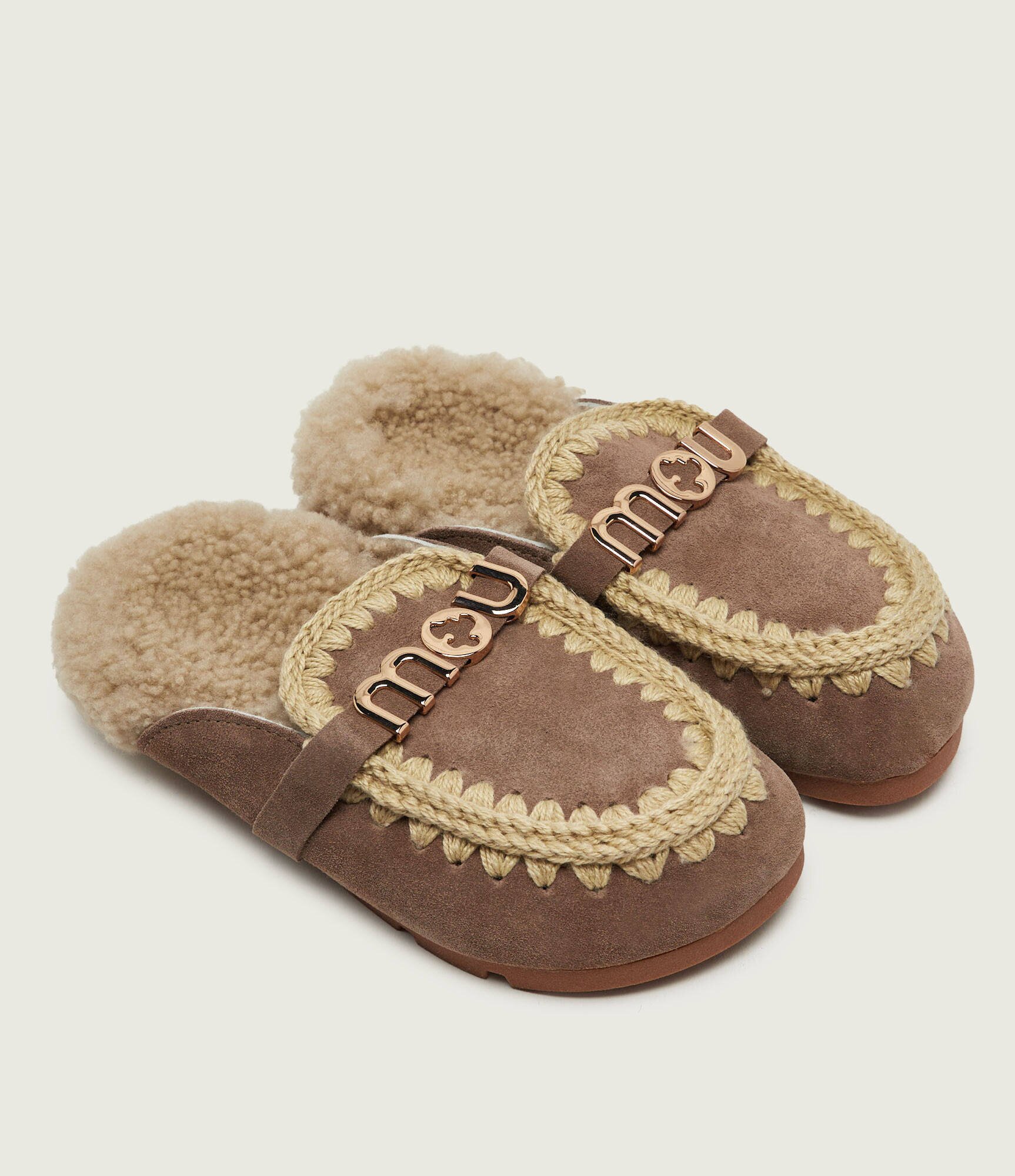Mou Căptușite mules (încălțăminte) Winter Bio Slide | piele întoarsă | shearling