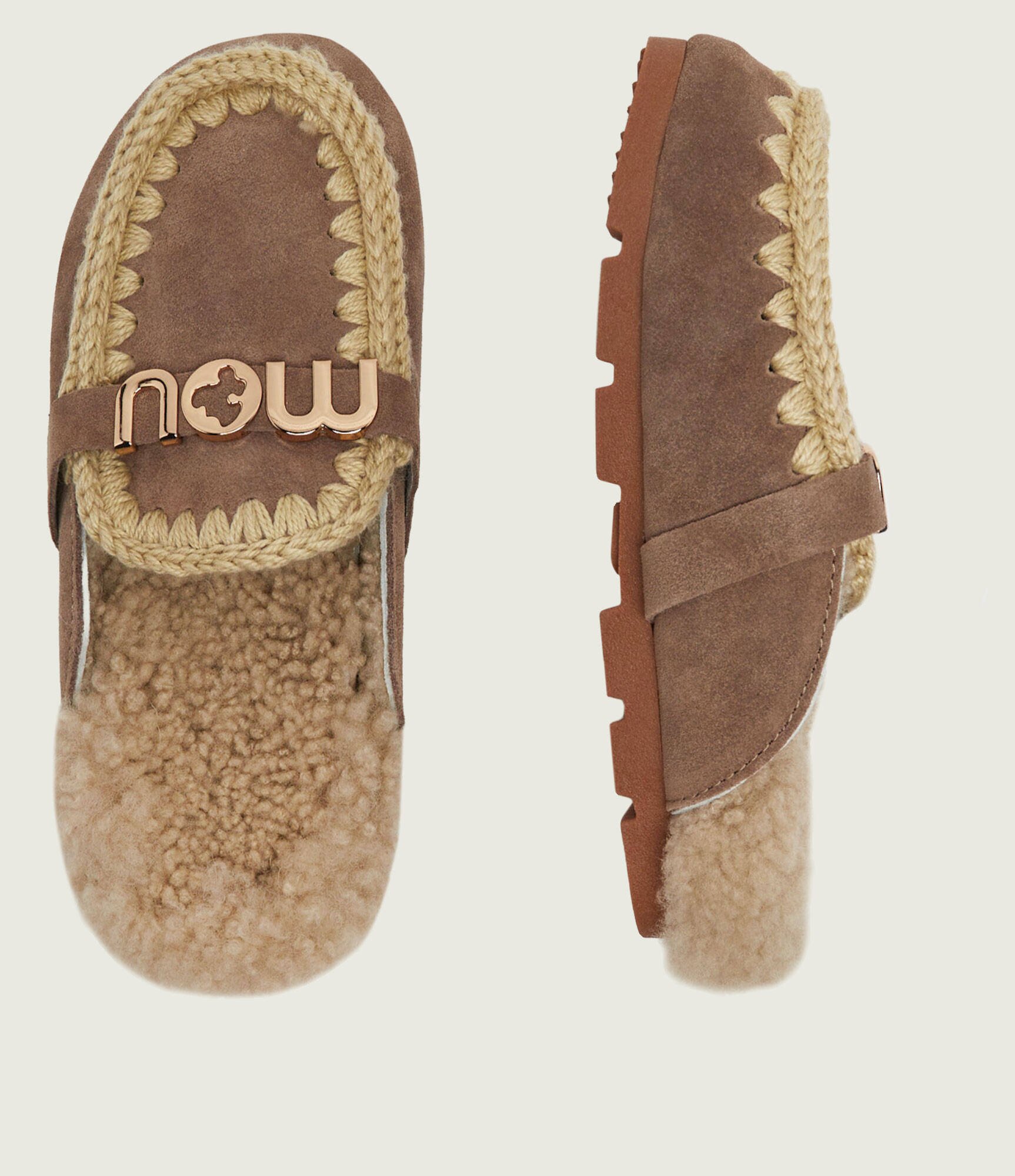 Mou Căptușite mules (încălțăminte) Winter Bio Slide | piele întoarsă | shearling