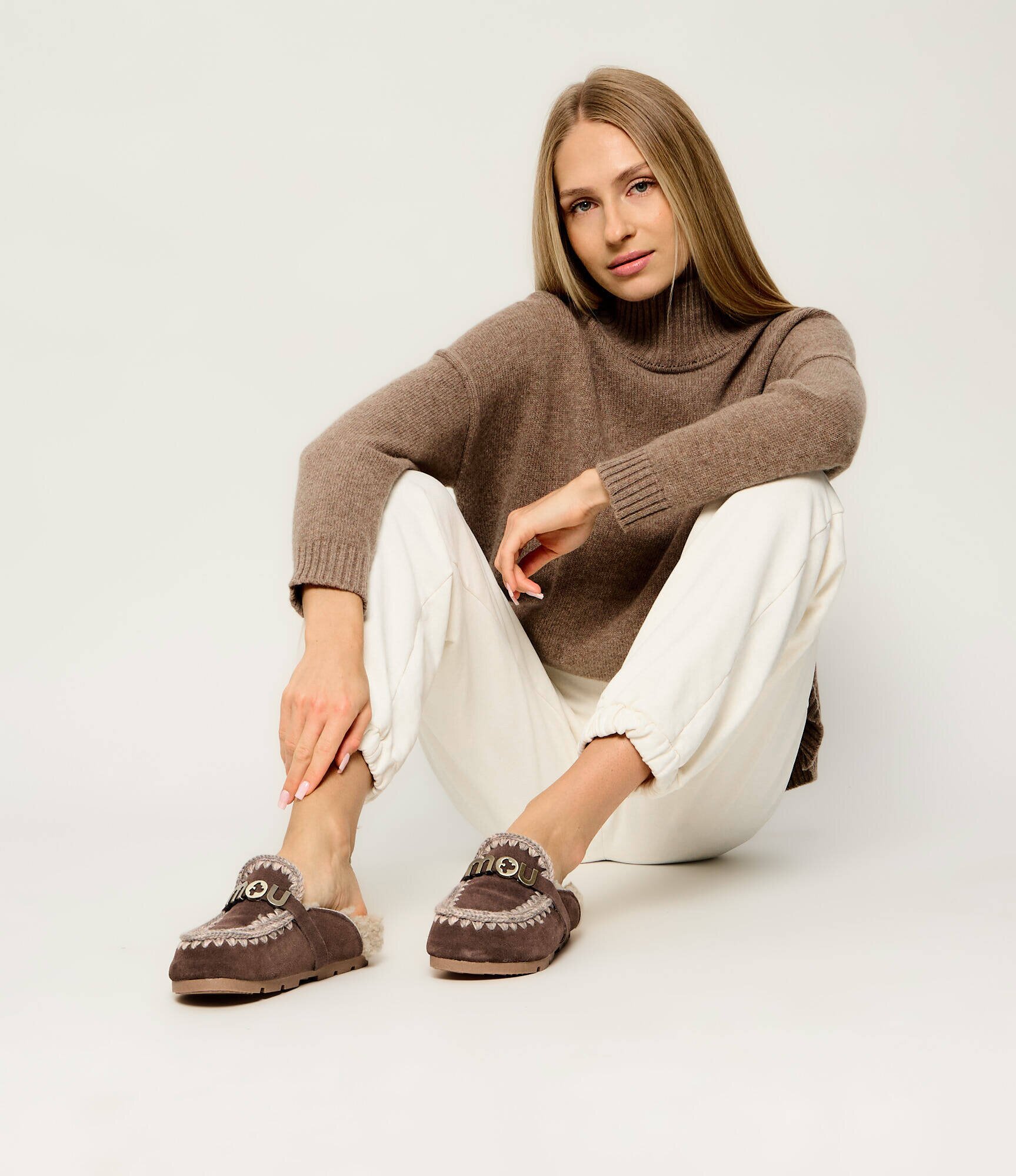 Mou Căptușite mules (încălțăminte) Winter Bio Slide | piele întoarsă | shearling